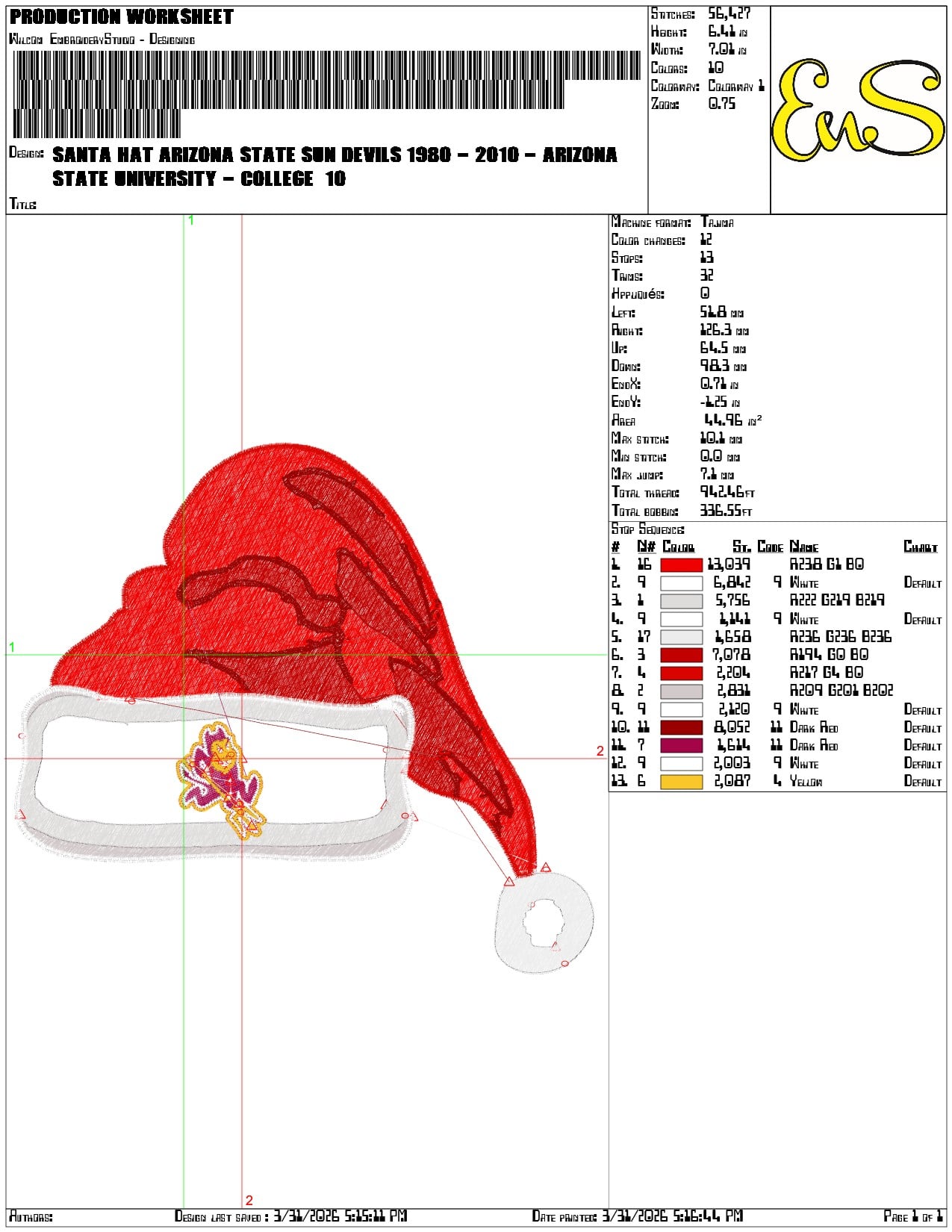 Santa Hat Arizona State Sun Devils 1980 2010  - Elegant embroidery design file-instant download — view 3
