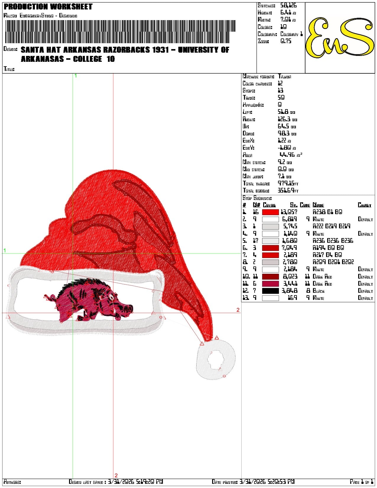 Santa Hat Arkansas Razorbacks 1931  - Elegant embroidery design file-instant download — view 3