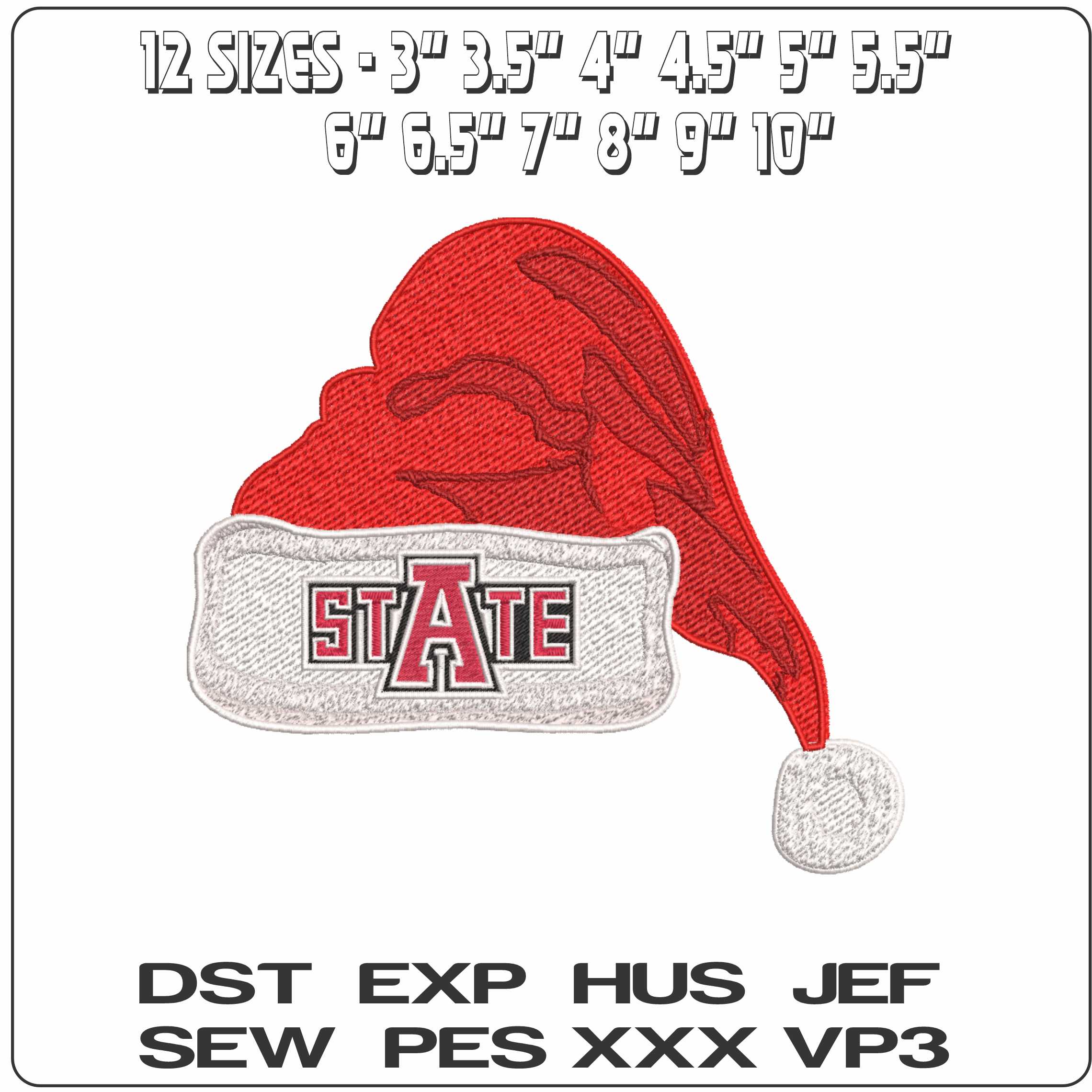 Santa Hat Arkansas State Red Wolves  - Elegant embroidery design file-instant download — view 2