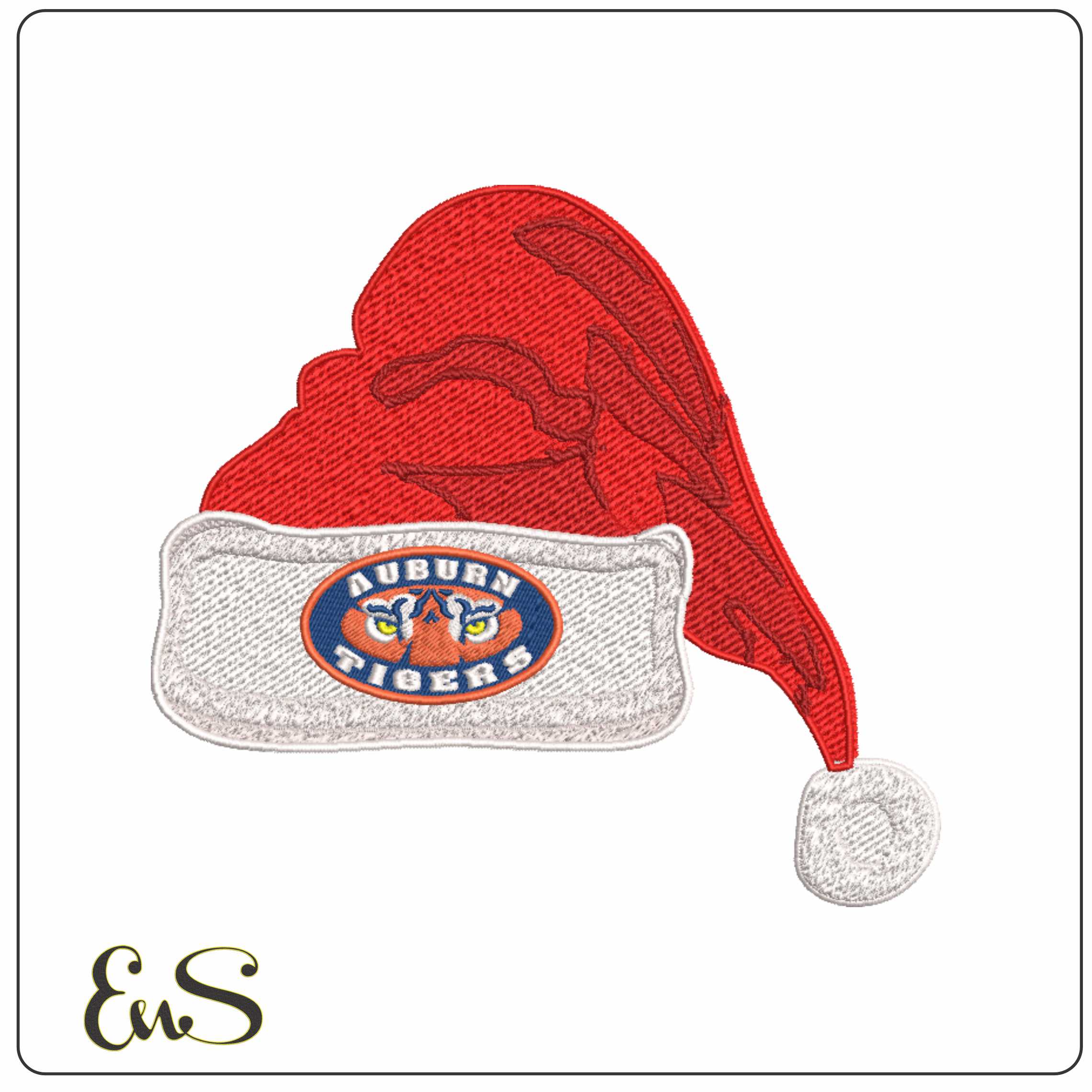Santa Hat Auburn Tigers Eyes Emblem - Elegant embroidery design file-instant download