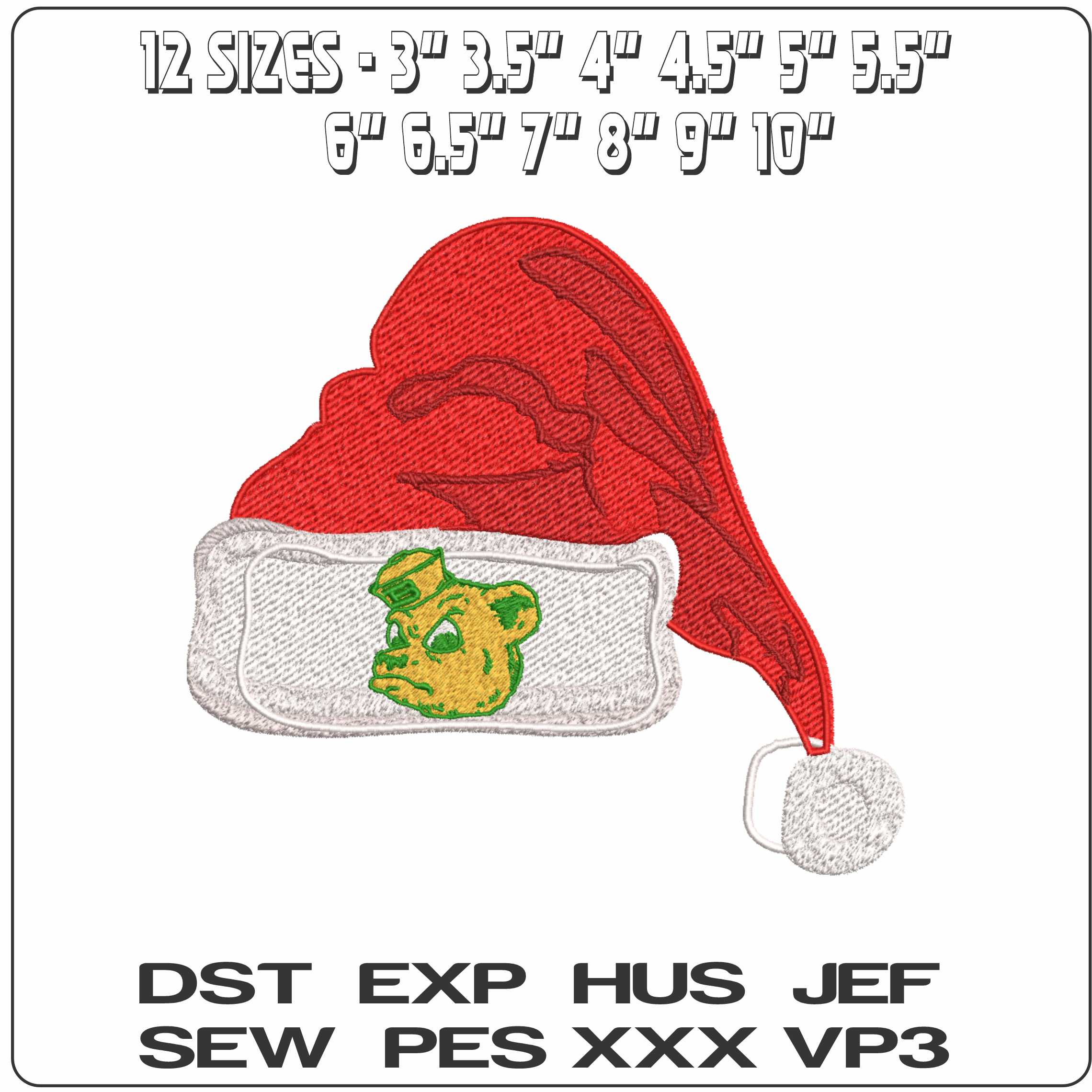 Santa Hat Baylor Bears 1969 to1997 Baylor University - Elegant embroidery design file-instant download — view 2