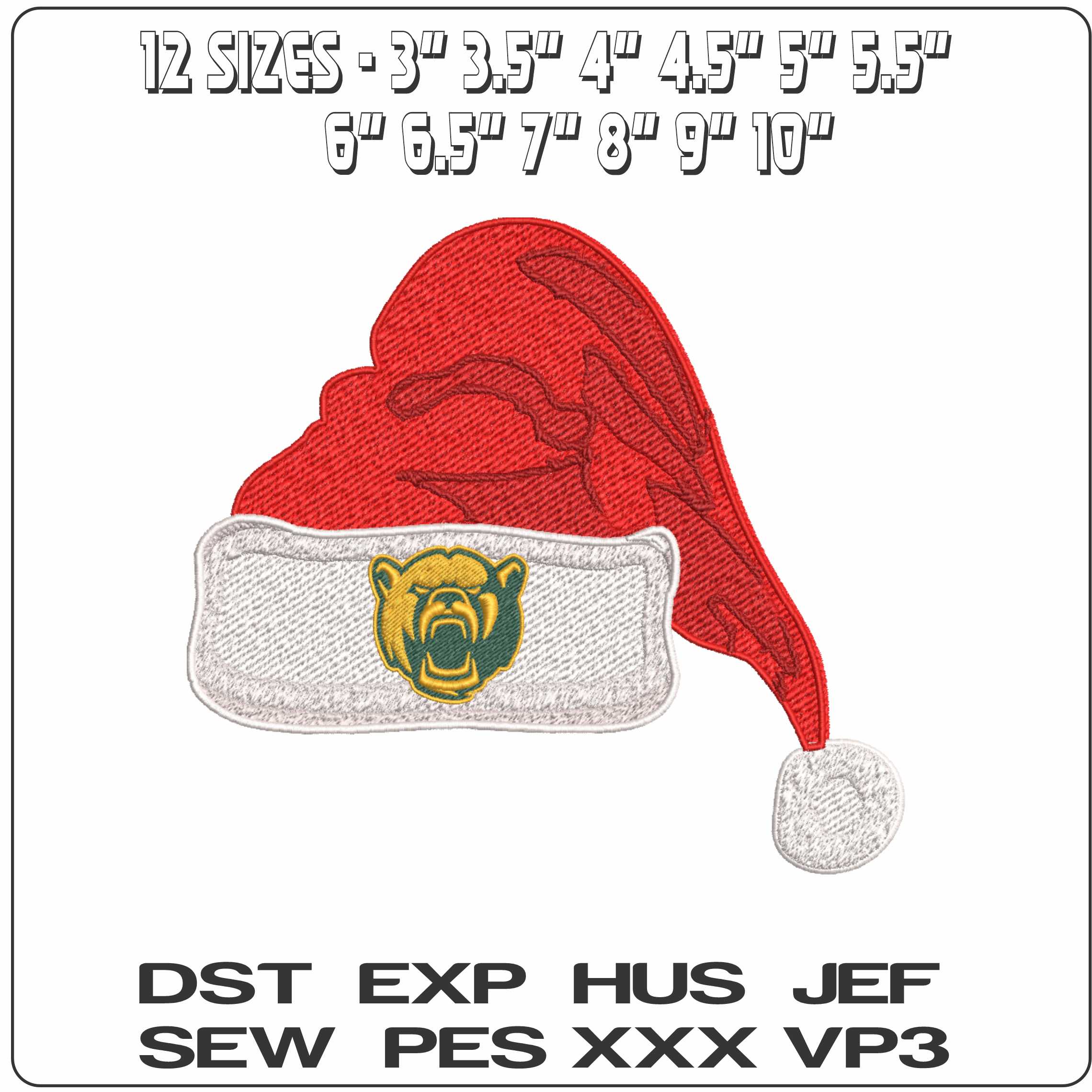 Santa Hat Baylor Bears Alternative - Elegant embroidery design file-instant download — view 2