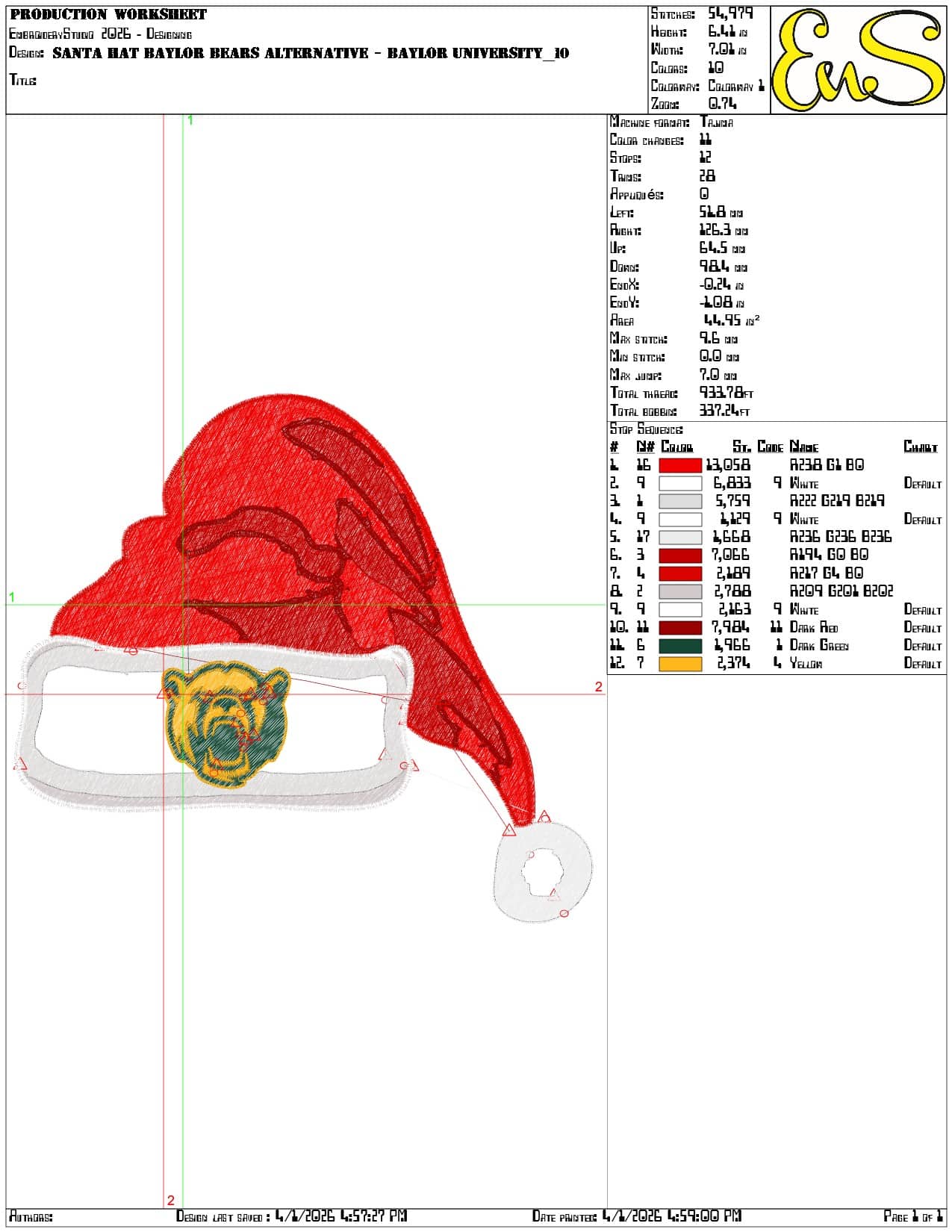 Santa Hat Baylor Bears Alternative - Elegant embroidery design file-instant download — view 3