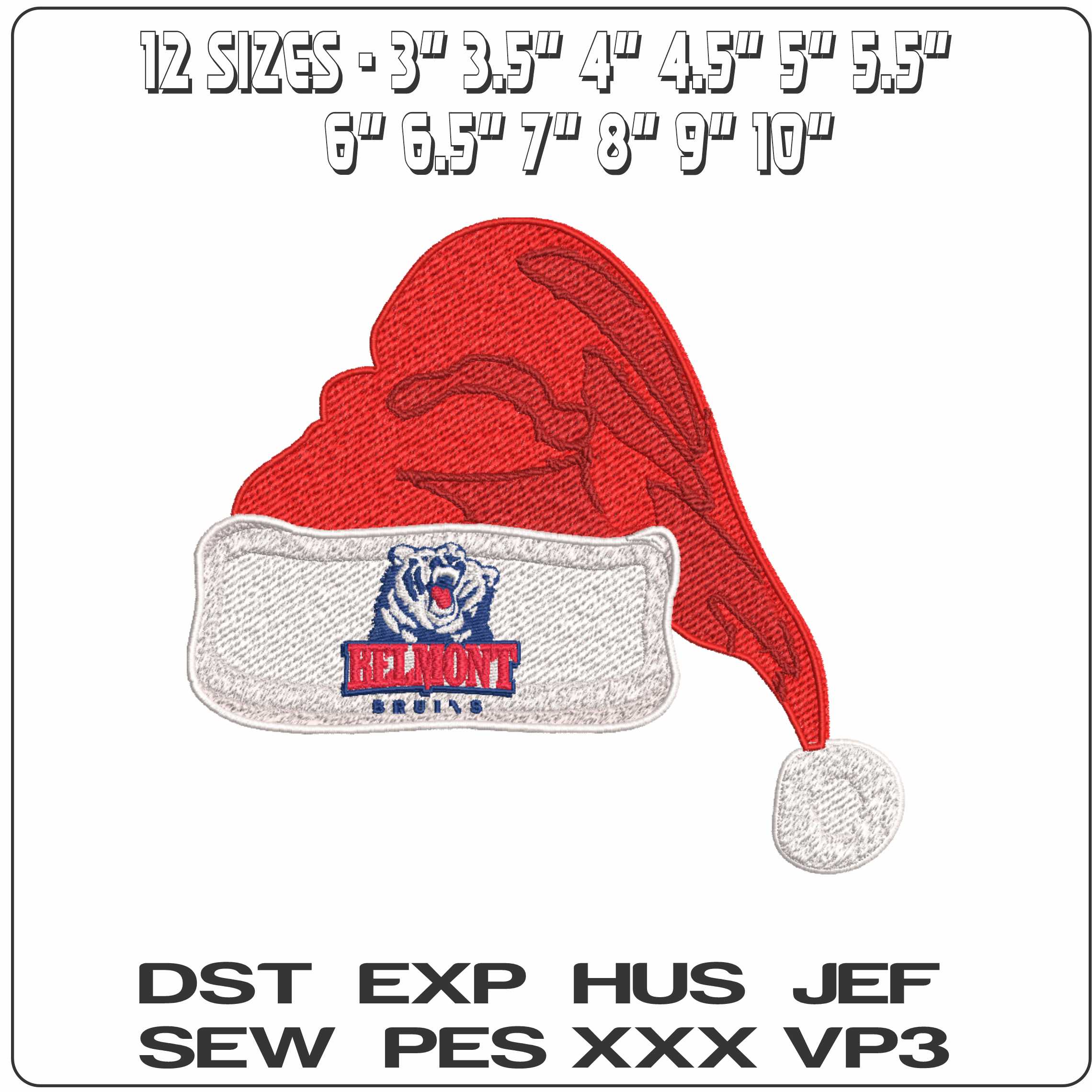 Santa Hat Belmont Bruins 2003 on Belmont University - Elegant embroidery design file-instant download — view 2