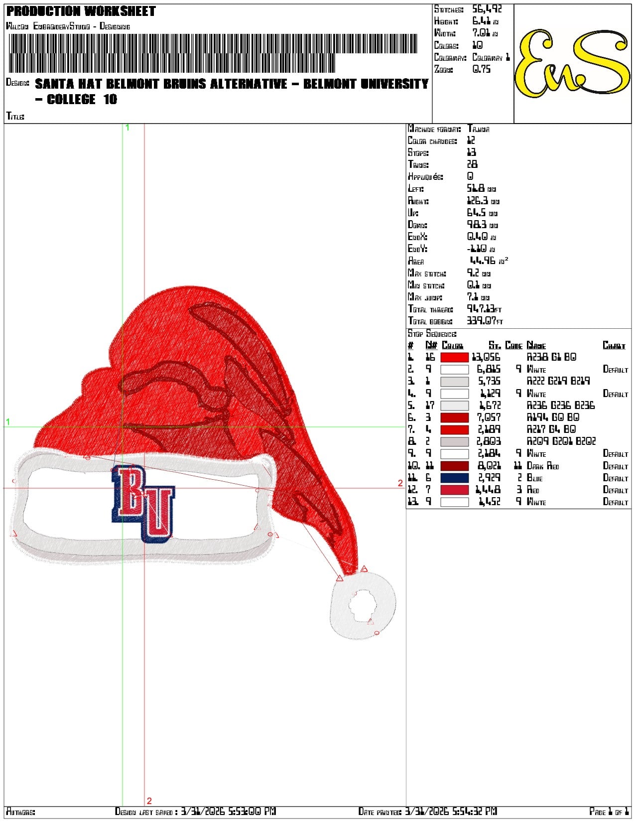 Santa Hat Belmont Bruins Alternative Belmont University - Elegant embroidery design file-instant download — view 3