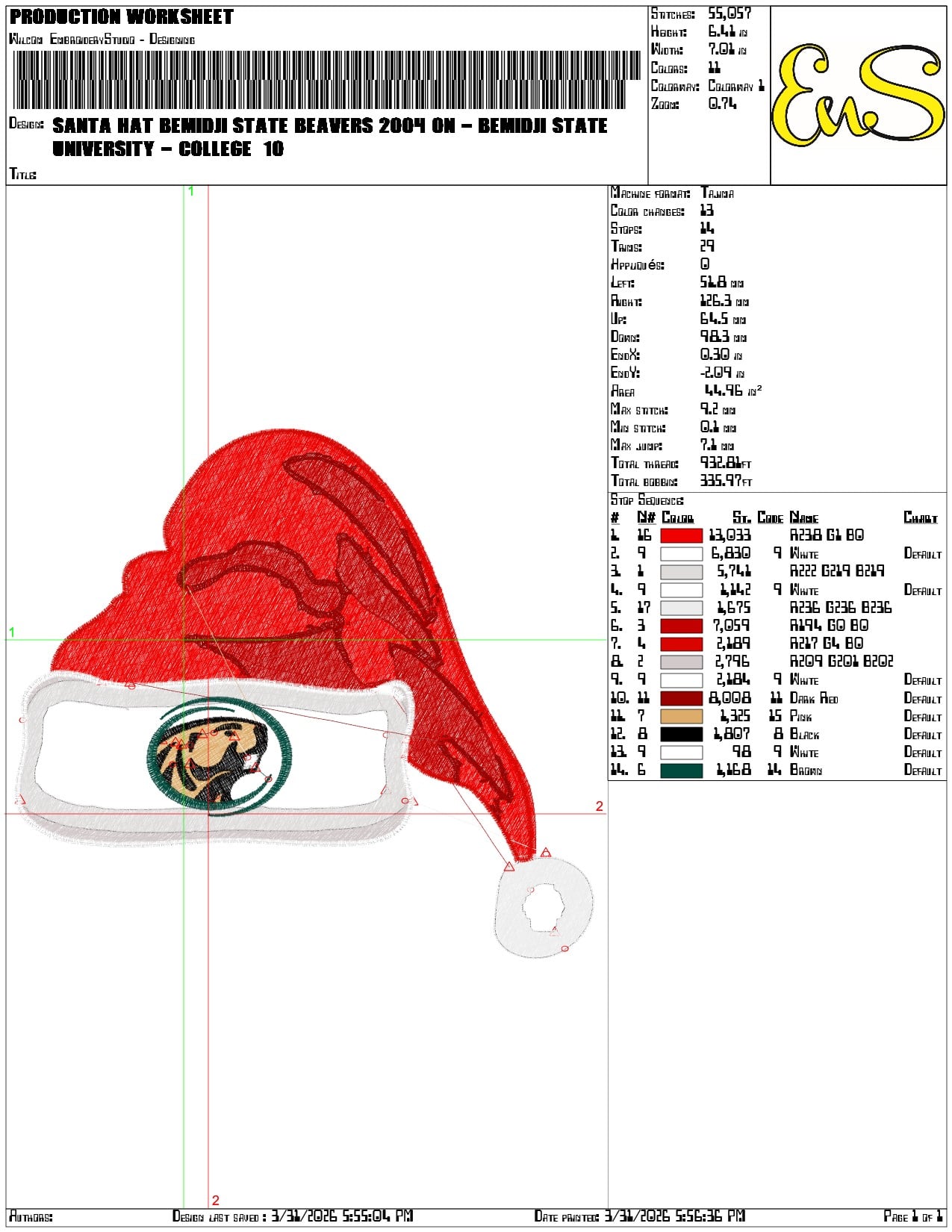 Santa Hat Bemidji State Beavers 2004 - Elegant embroidery design file-instant download — view 3