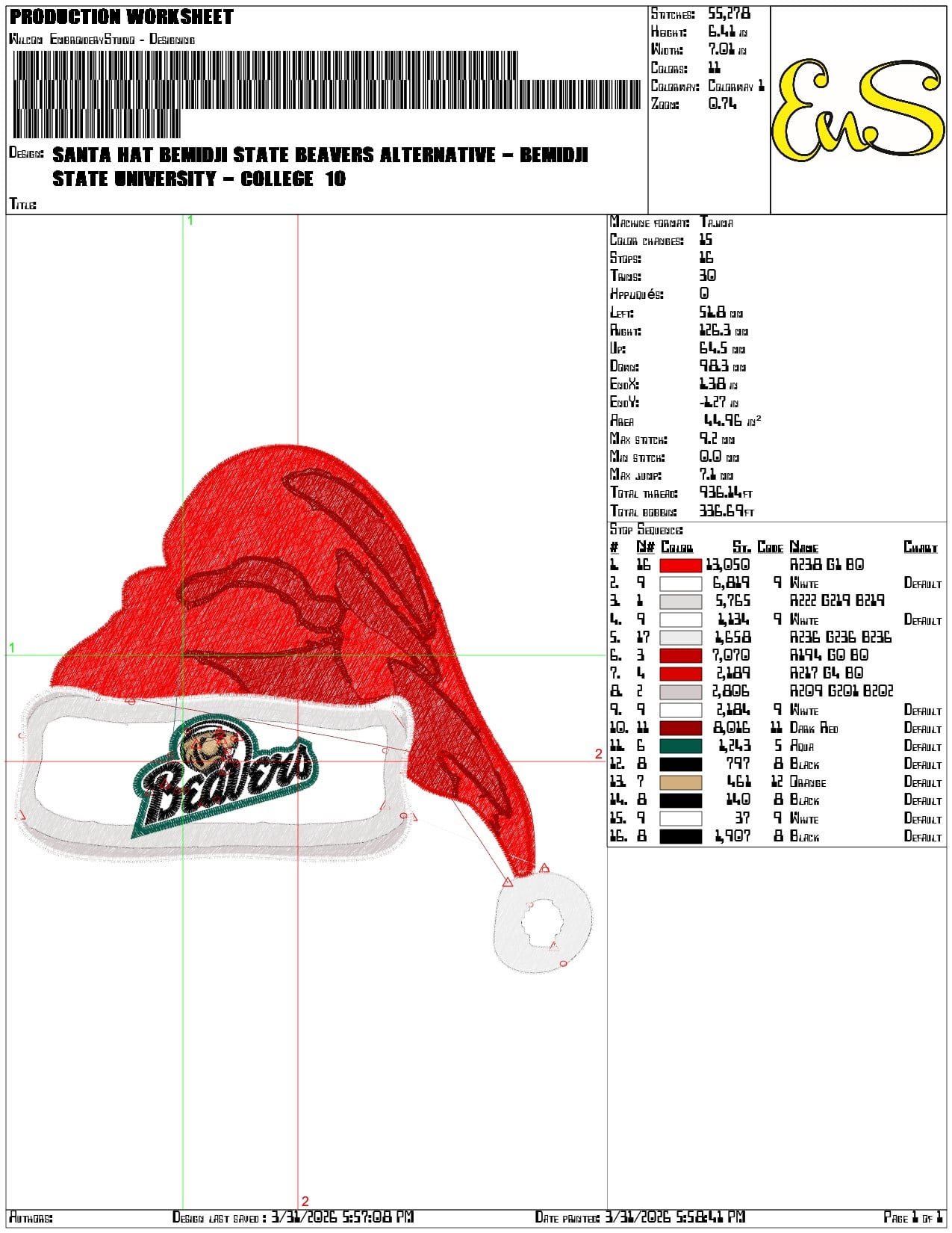 Santa Hat Bemidji State Beavers Alternative - Elegant embroidery design file-instant download — view 3