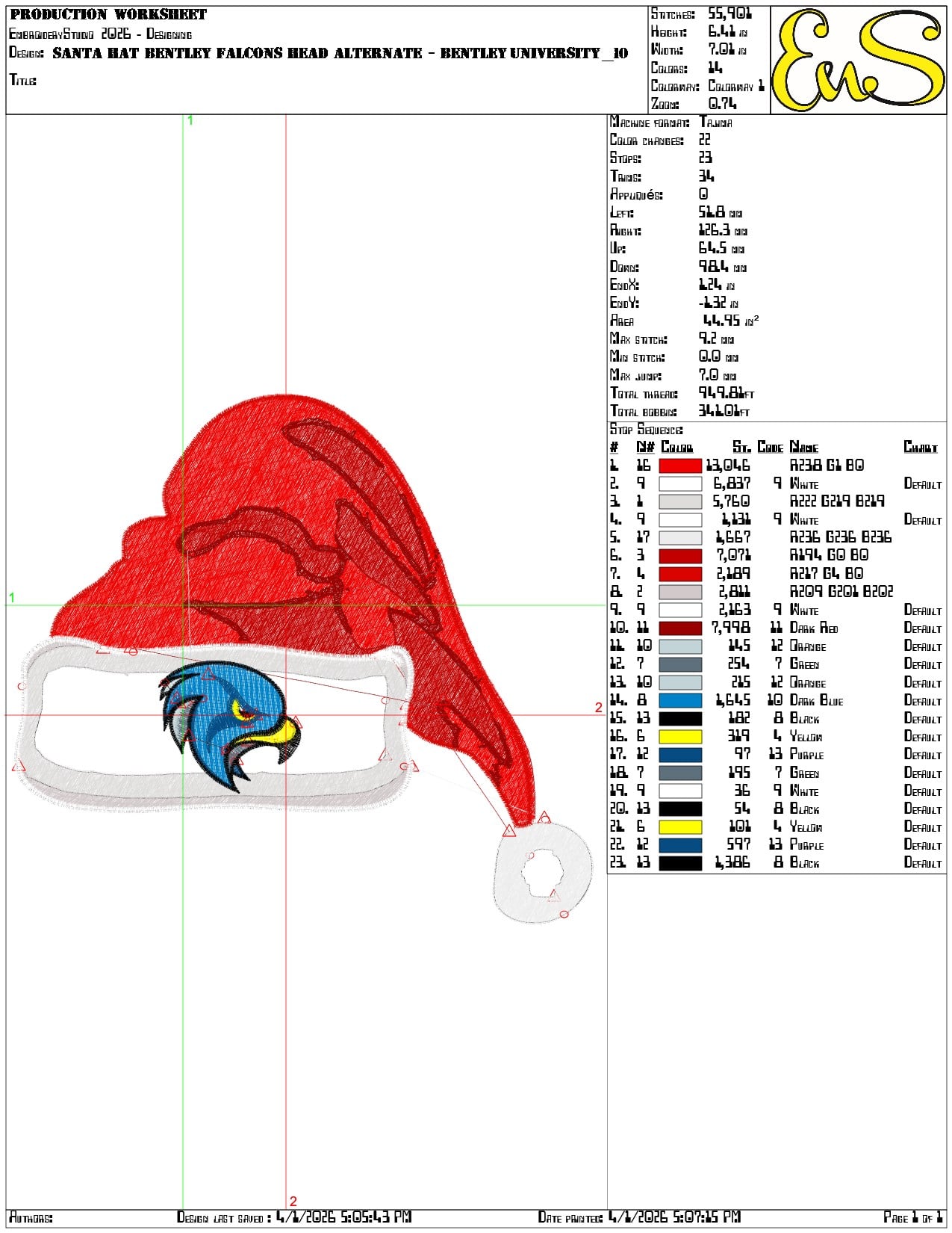 Santa Hat Bentley Falcons Head Alternate - Elegant embroidery design file-instant download — view 3
