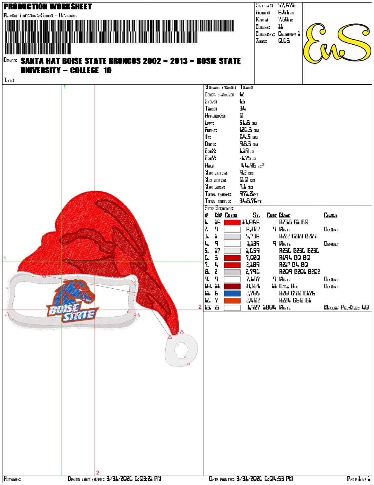 Santa Hat Boise State Broncos 2002 2013 - Elegant embroidery design file-instant download — view 3