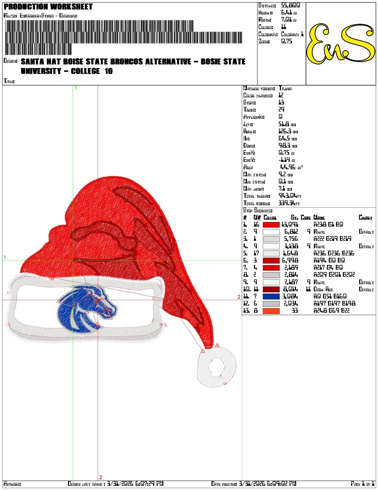 Santa Hat Boise State Broncos Alternative - Elegant embroidery design file-instant download — view 3