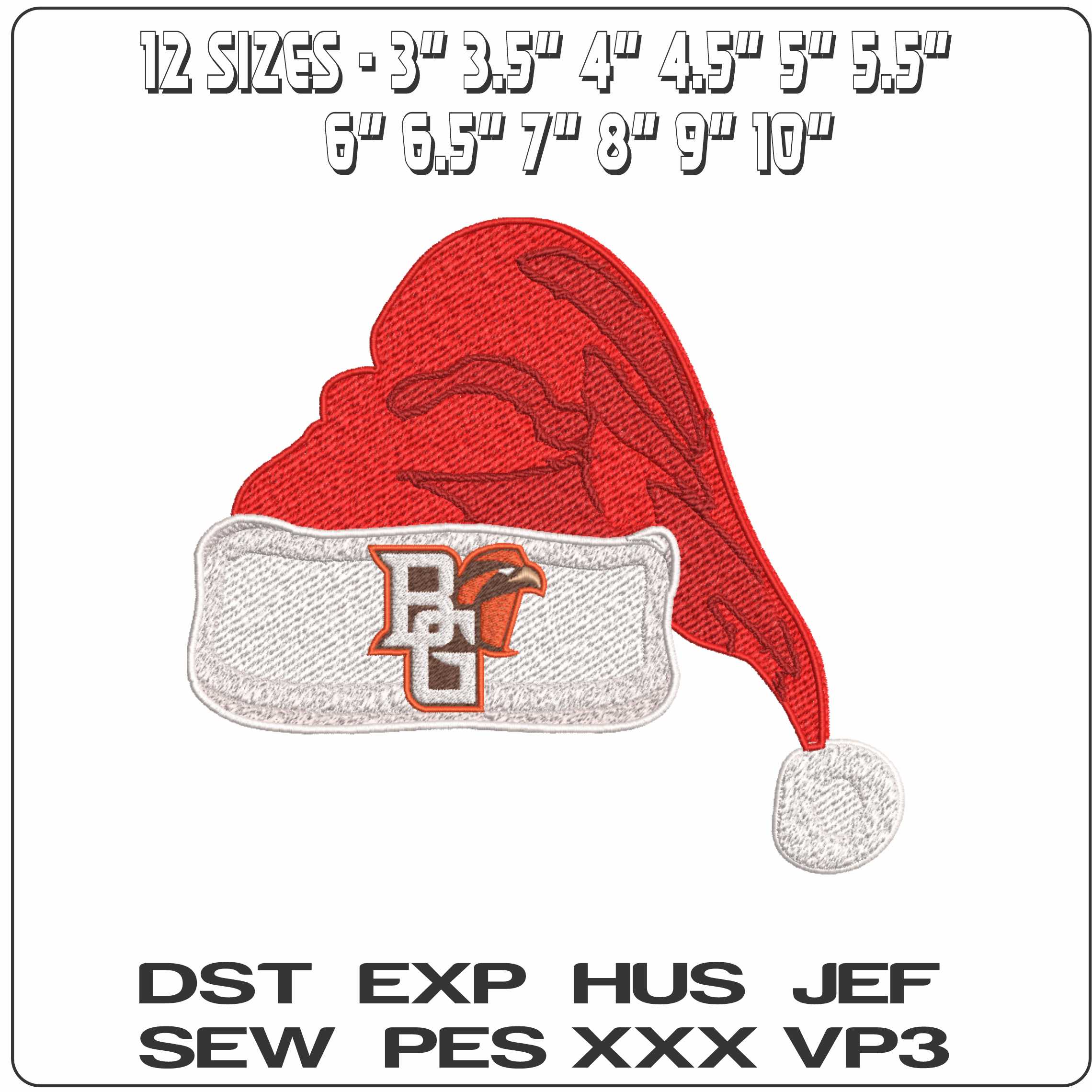 Santa Hat Bowling Green Falcons 2007 - Elegant embroidery design file-instant download — view 2