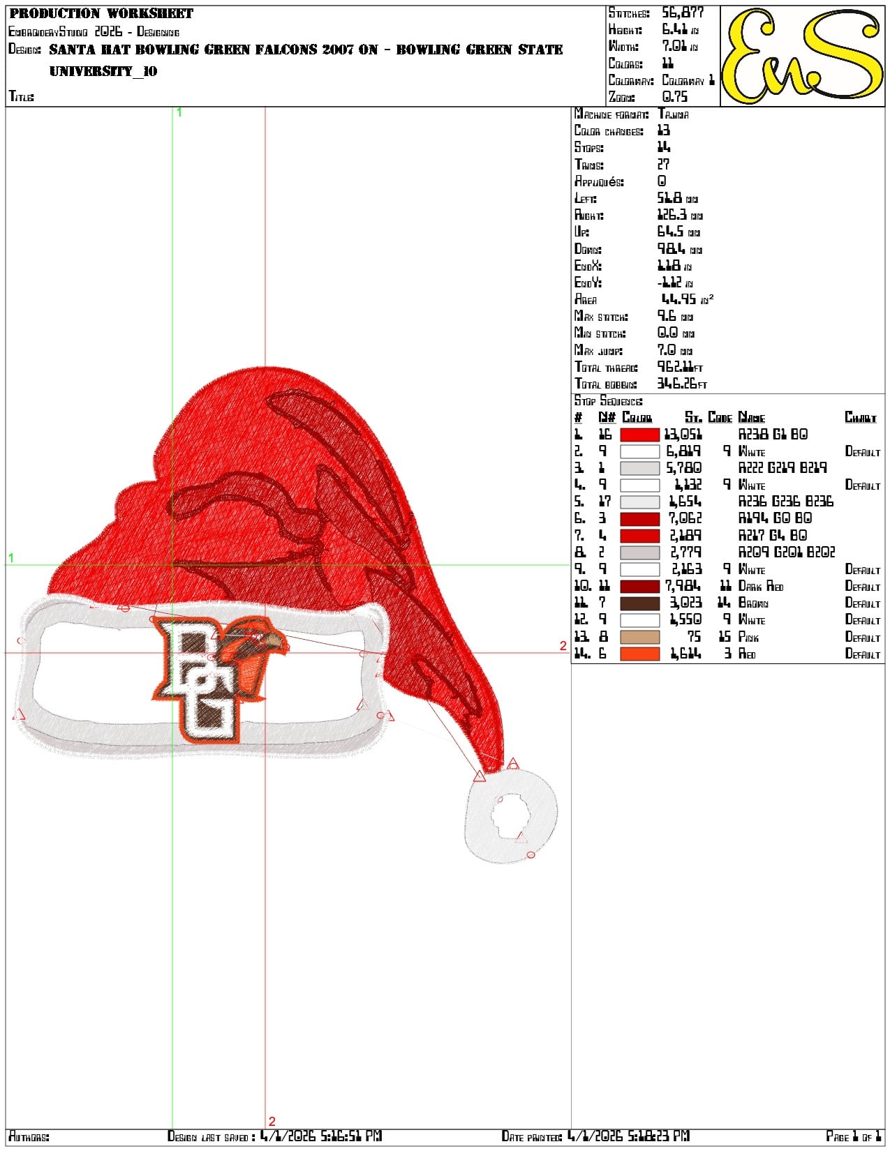 Santa Hat Bowling Green Falcons 2007 - Elegant embroidery design file-instant download — view 3