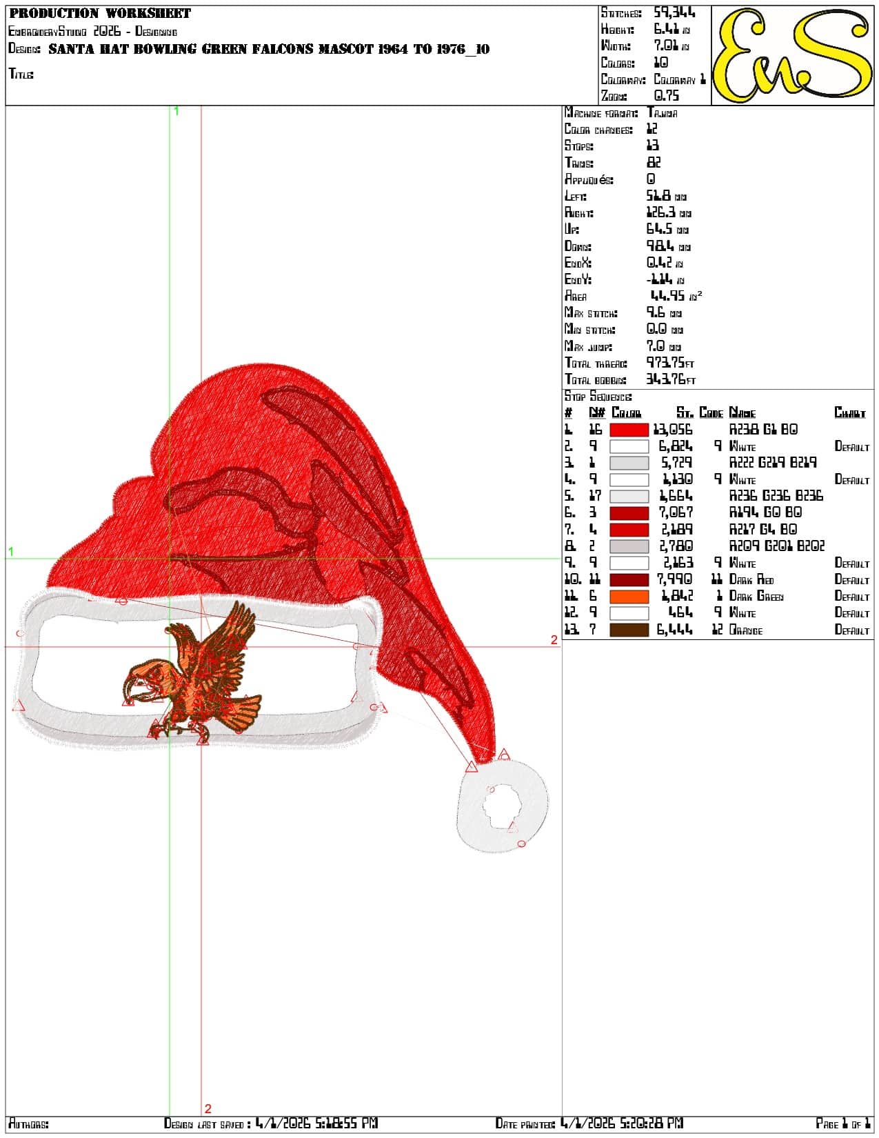 Santa Hat Bowling Green Falcons Mascot 1964 to 1976 - Elegant embroidery design file-instant download — view 3