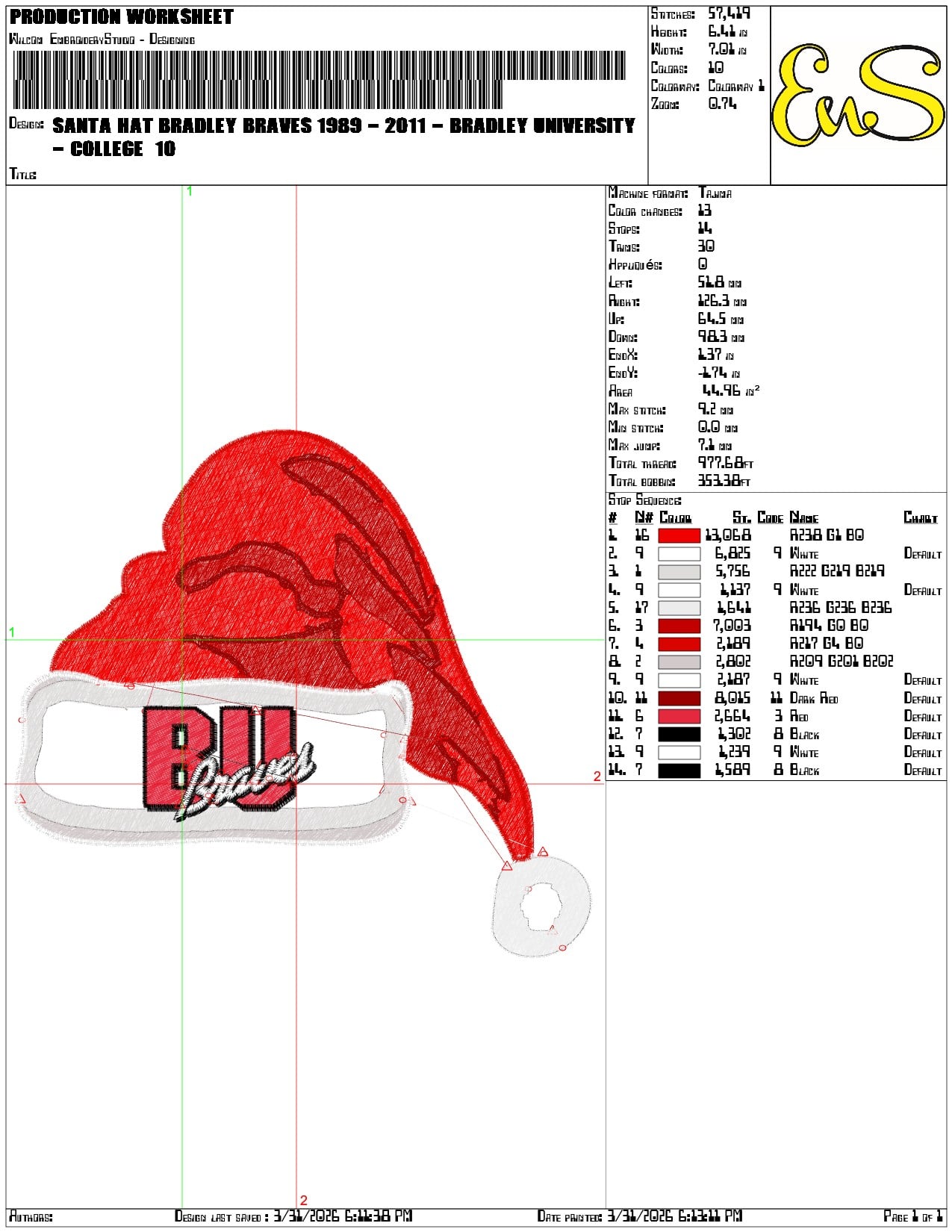 Santa Hat Bradley Braves 1989 2011 Bradley University - Elegant embroidery design file-instant download — view 3