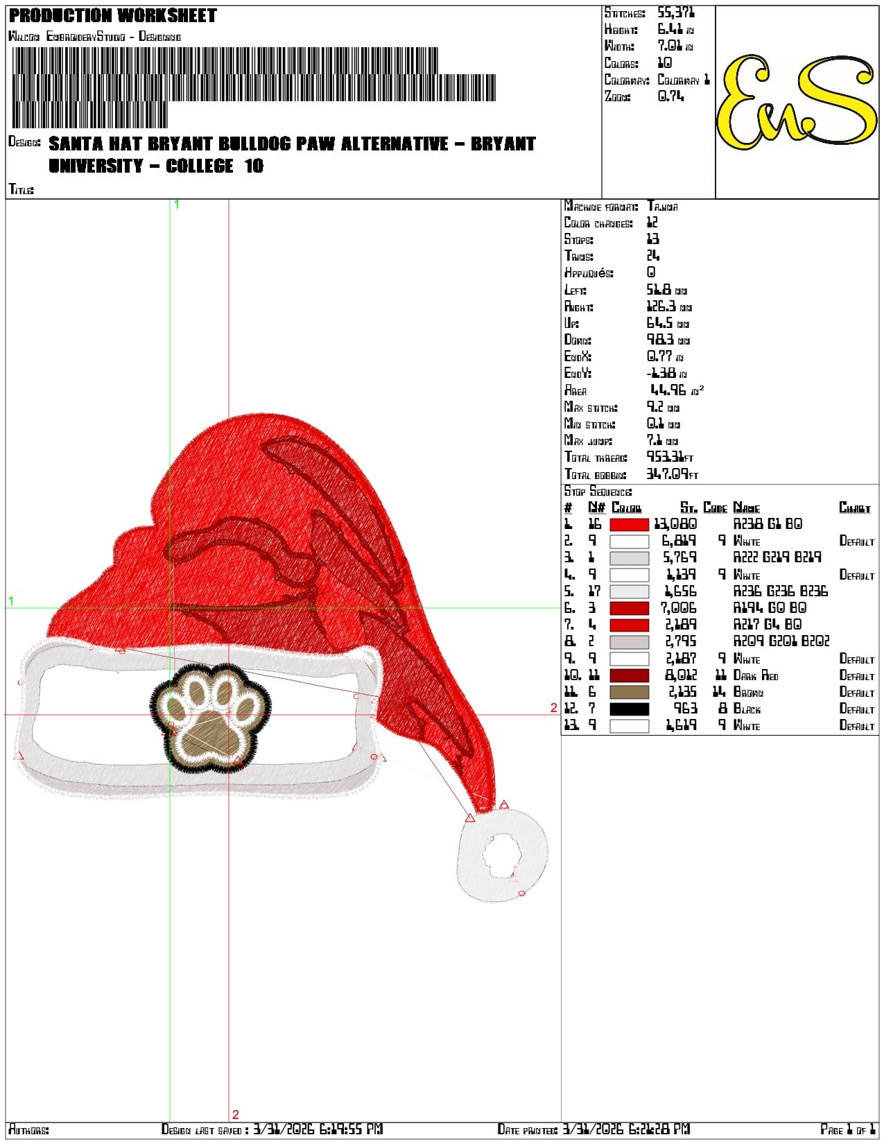 Santa Hat Bryant Bulldog Paw Alternative - Elegant embroidery design file-instant download — view 3