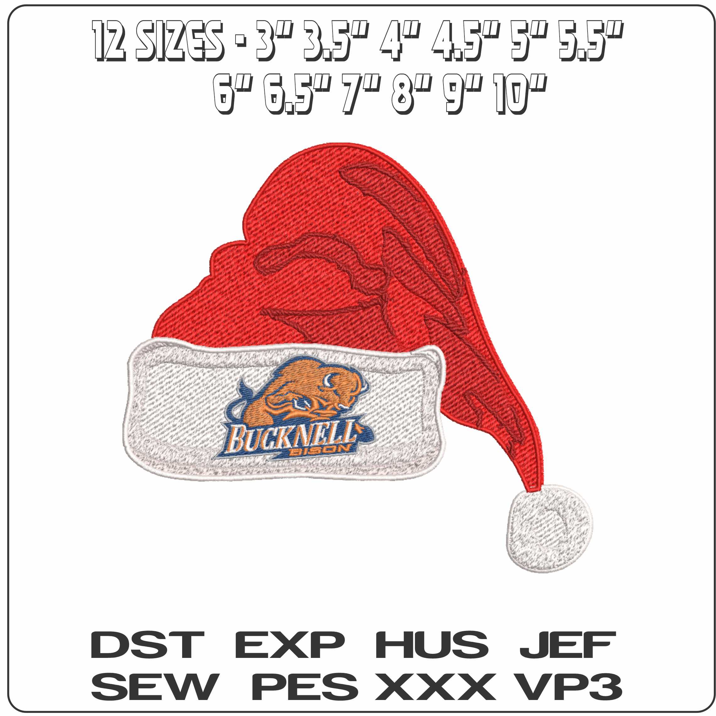 Santa Hat Bucknell Bison 2002 on Bucknell University - Elegant embroidery design file-instant download — view 2