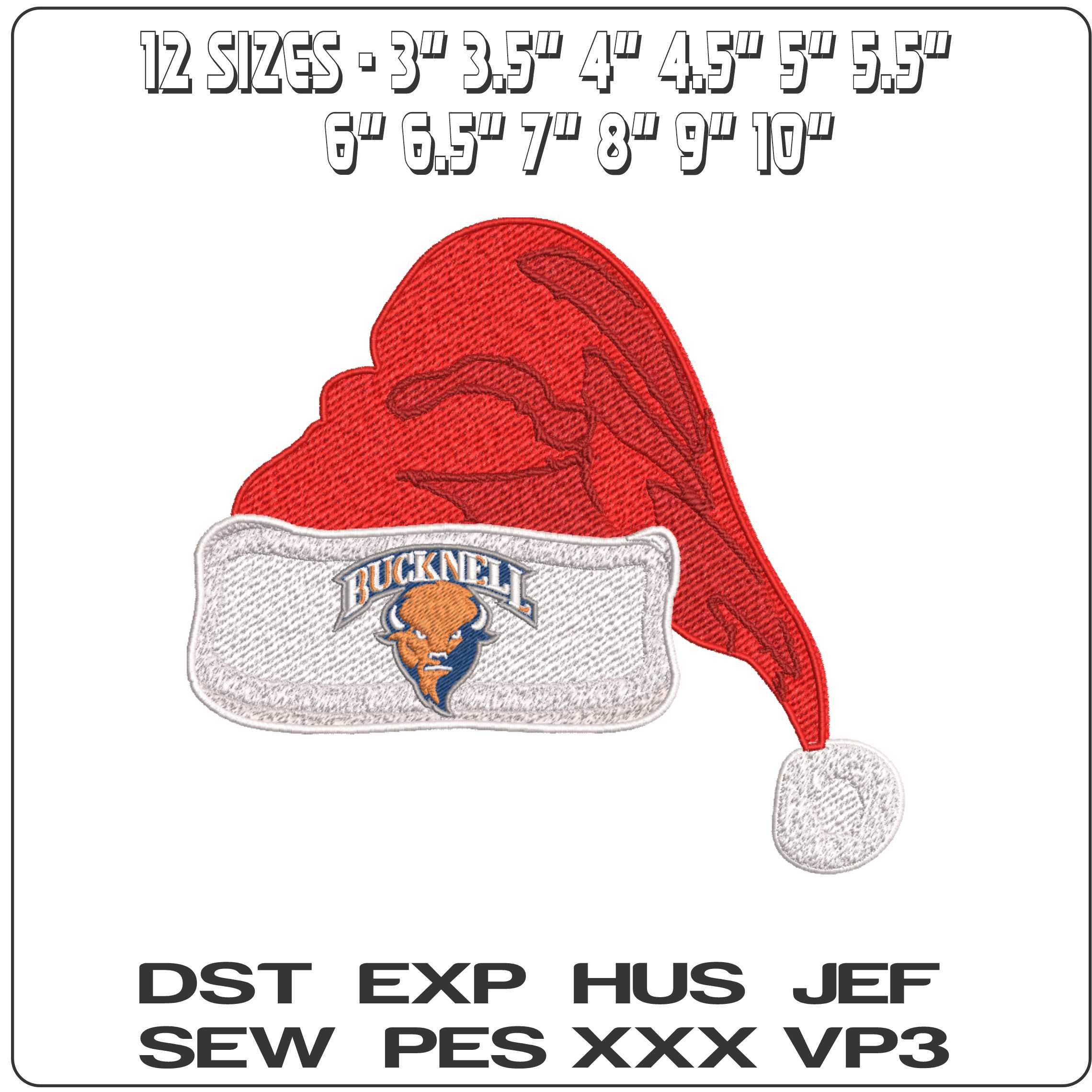 Santa Hat Bucknell Bison Alternate - Elegant embroidery design file-instant download — view 2