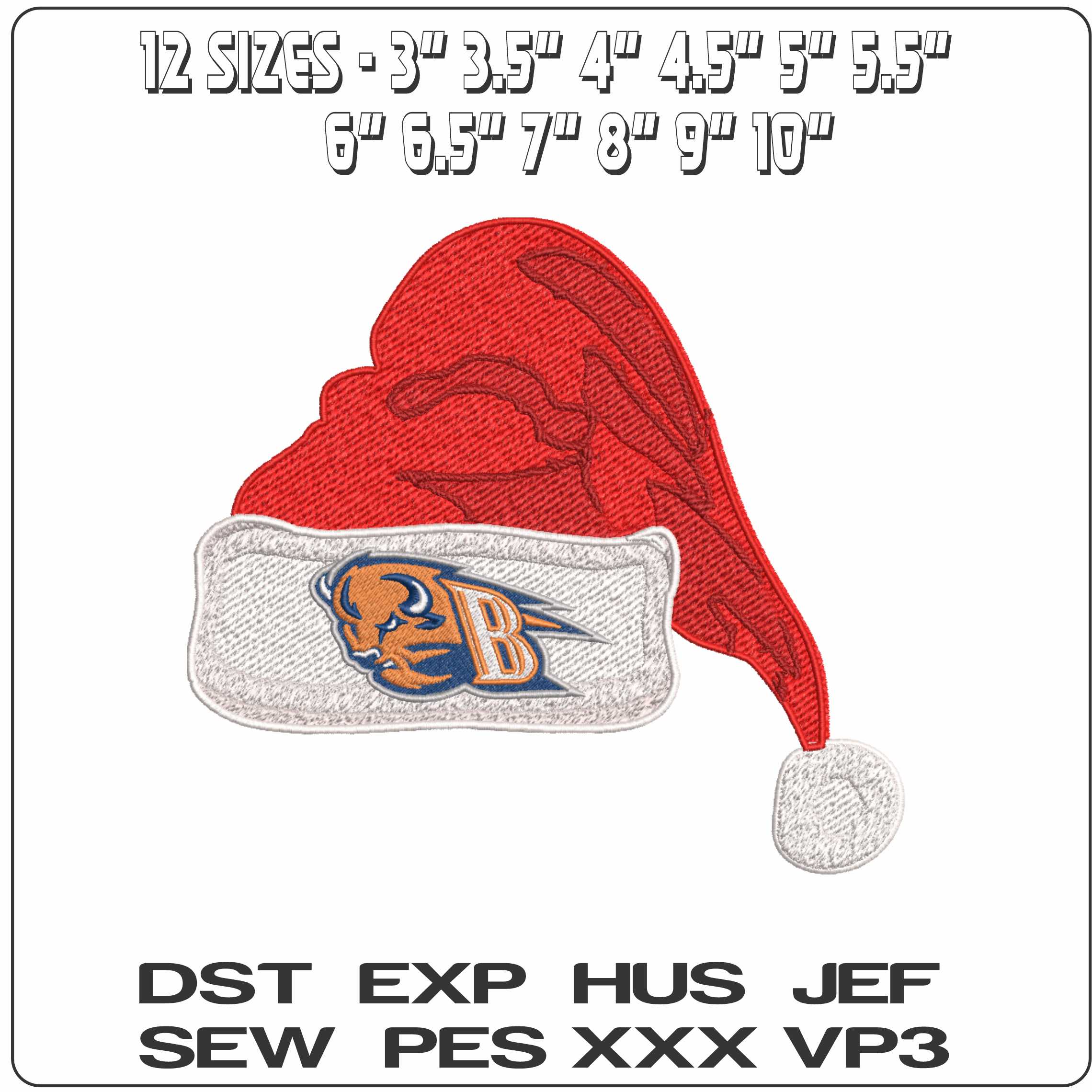 Santa Hat Bucknell Bison B Bucknell University - Elegant embroidery design file-instant download — view 2