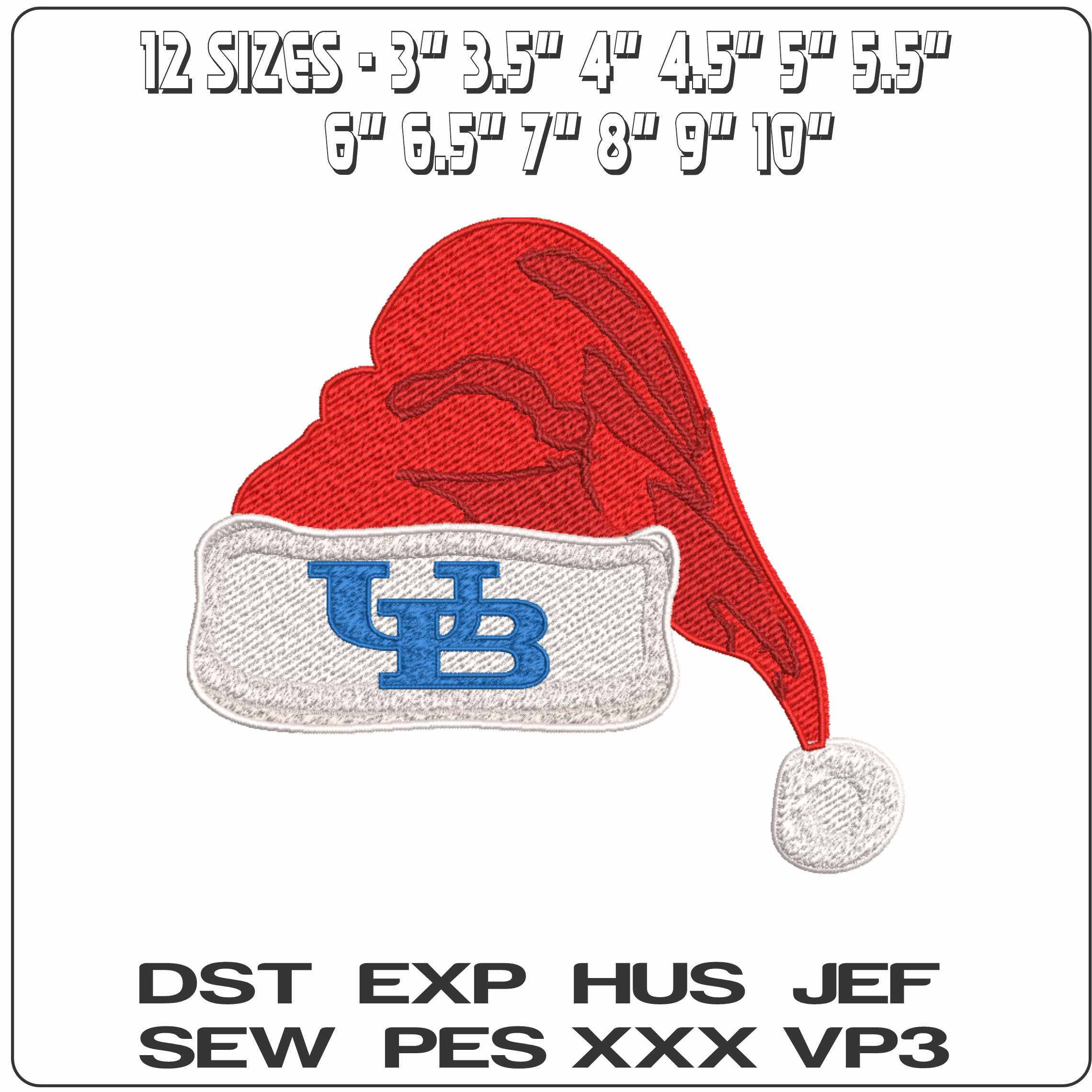 Santa Hat Buffalo Bulls 2007 on Buffalo University - Elegant embroidery design file-instant download — view 2