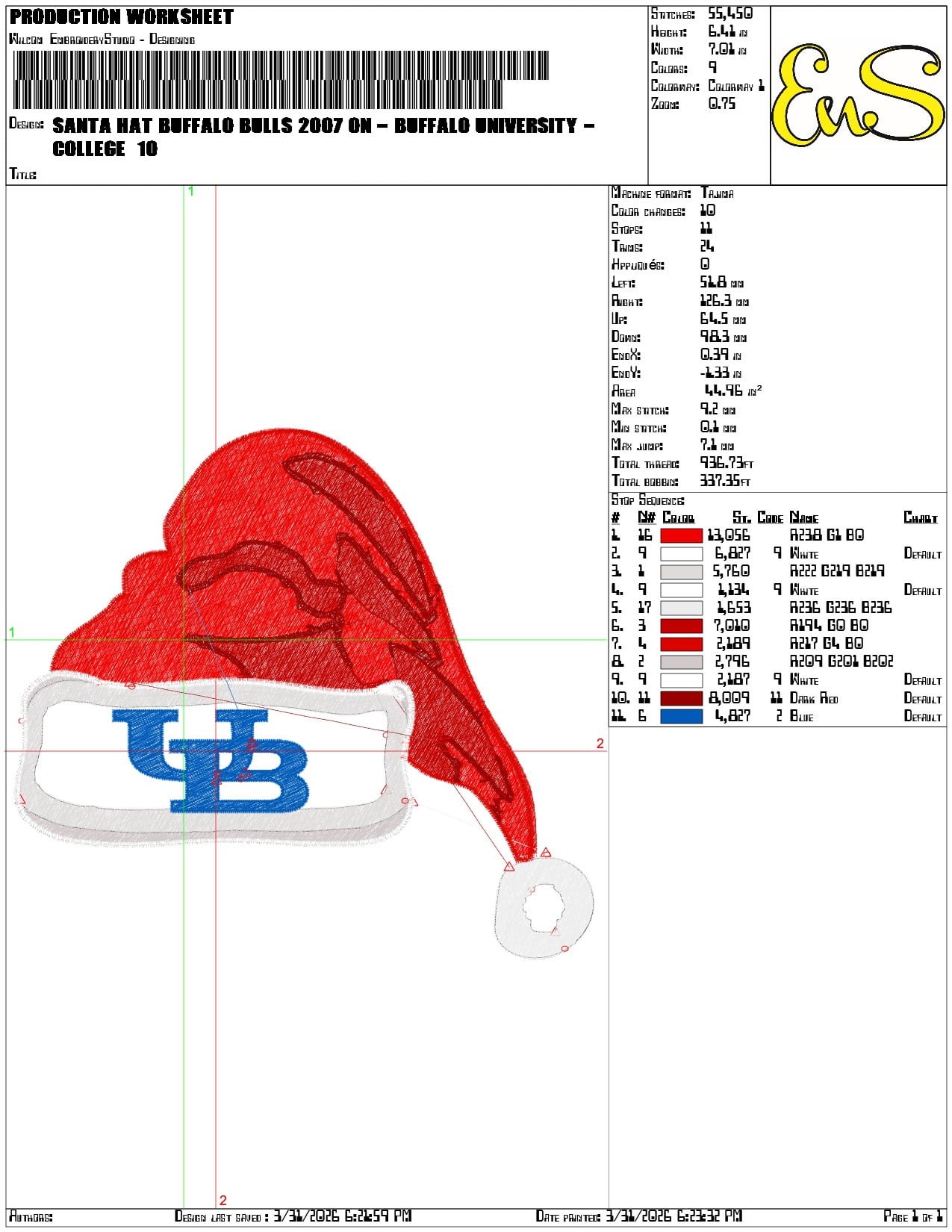 Santa Hat Buffalo Bulls 2007 on Buffalo University - Elegant embroidery design file-instant download — view 3