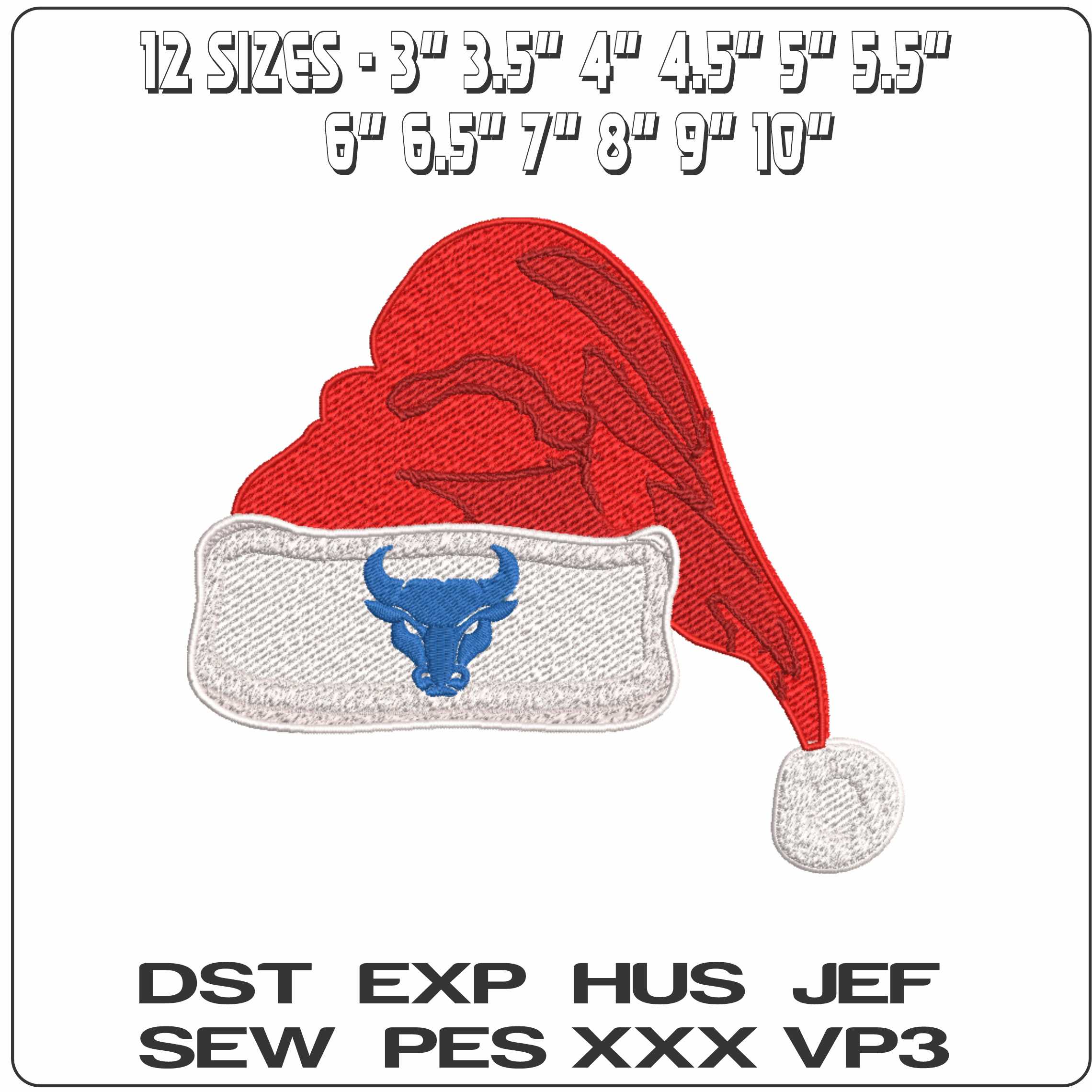 Santa Hat Buffalo Bulls Alternative - Elegant embroidery design file-instant download — view 2