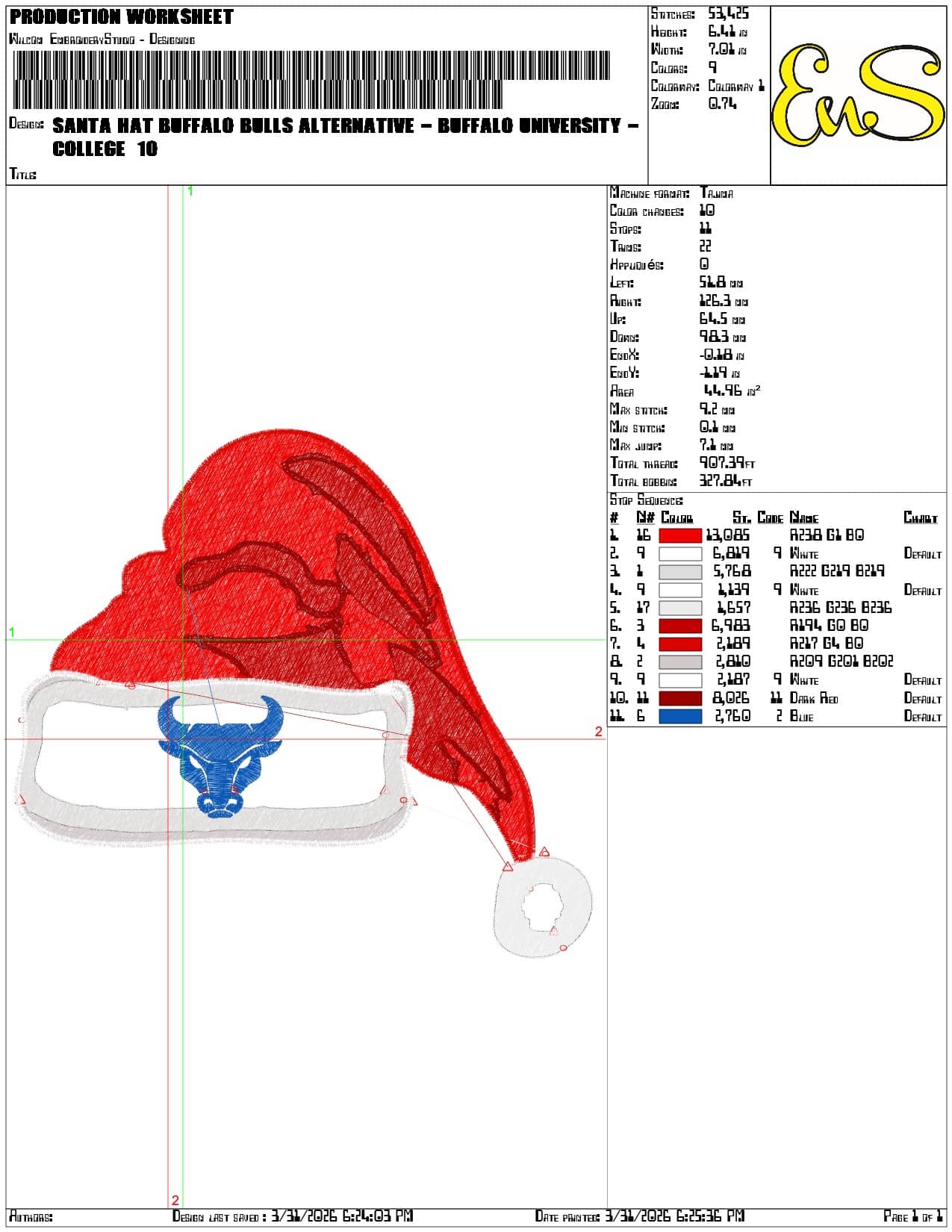 Santa Hat Buffalo Bulls Alternative - Elegant embroidery design file-instant download — view 3