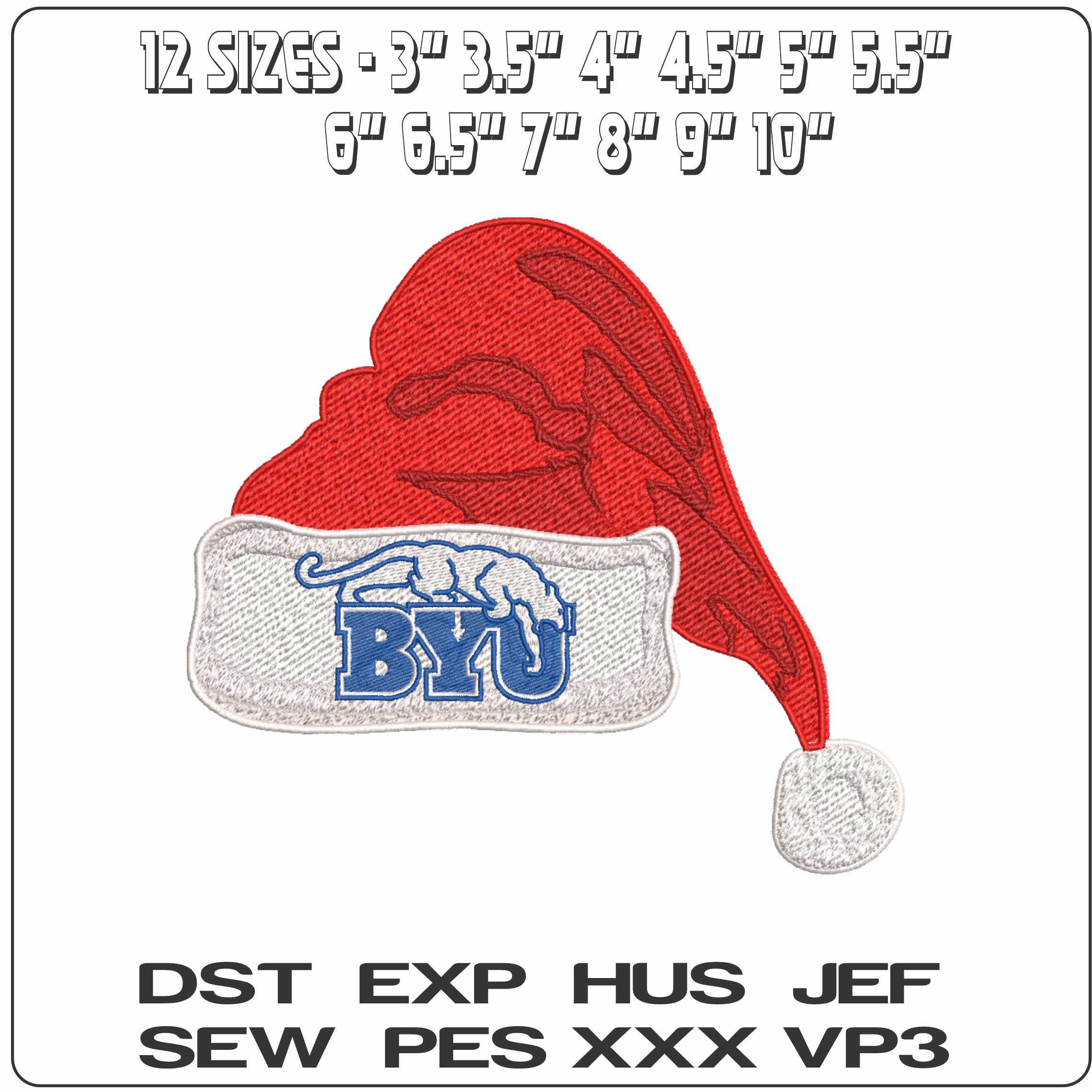 Santa Hat BYU Cougars 1982 to 1999 - Elegant embroidery design file-instant download — view 2