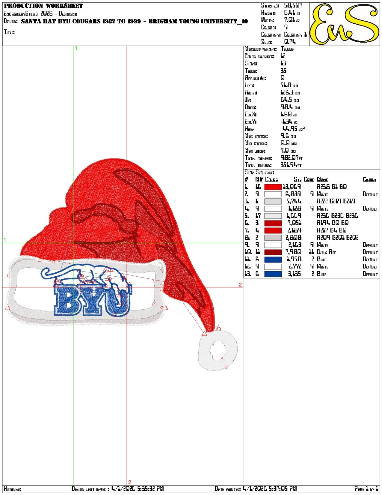 Santa Hat BYU Cougars 1982 to 1999 - Elegant embroidery design file-instant download — view 3