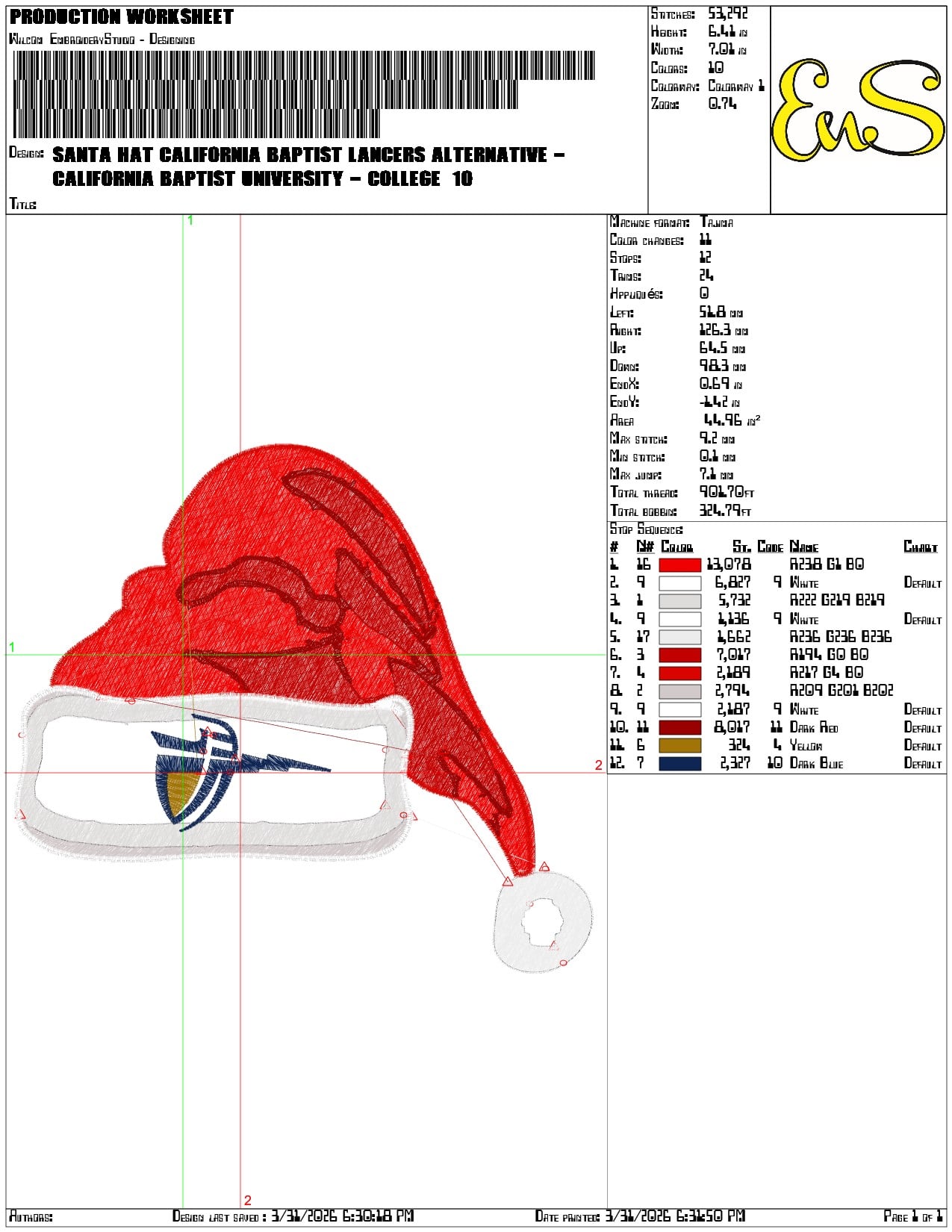 Santa Hat California Baptist Lancers Alternative - Elegant embroidery design file-instant download — view 3