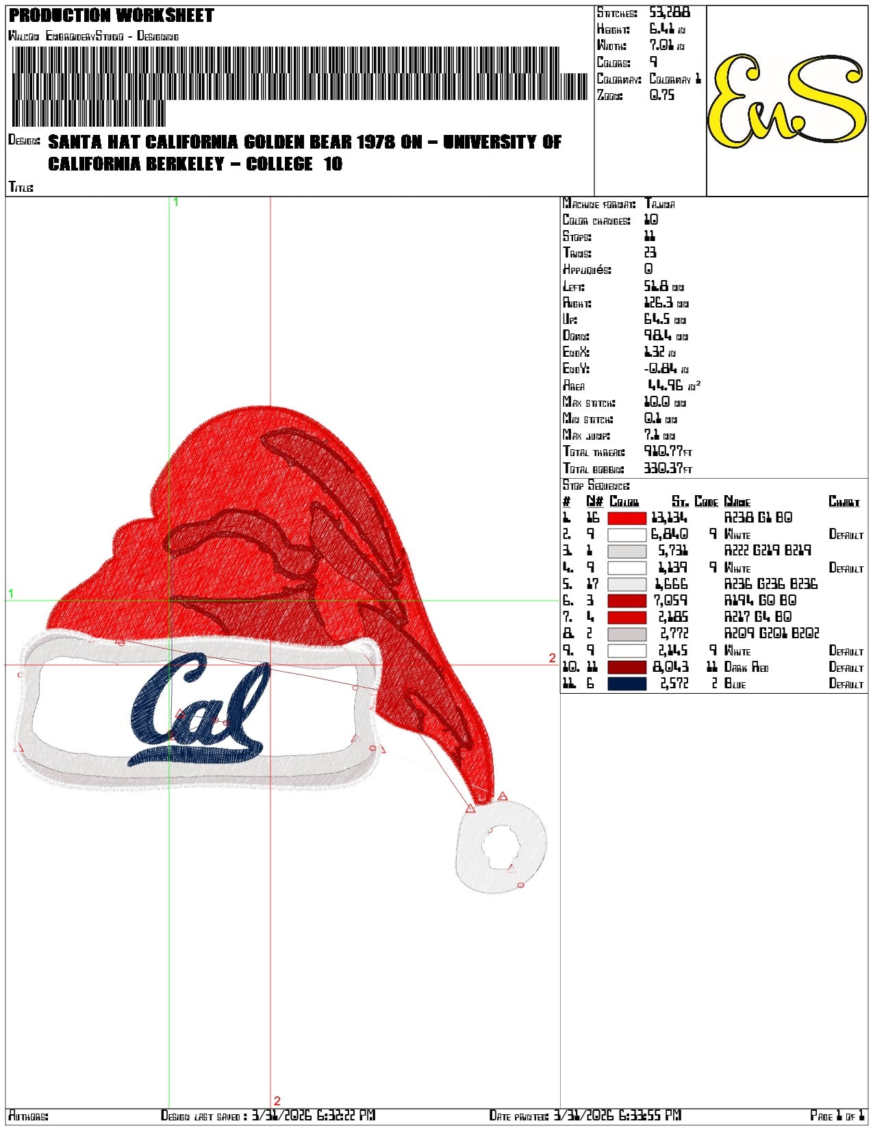 Santa Hat California Golden Bear 1978 - Elegant embroidery design file-instant download — view 3