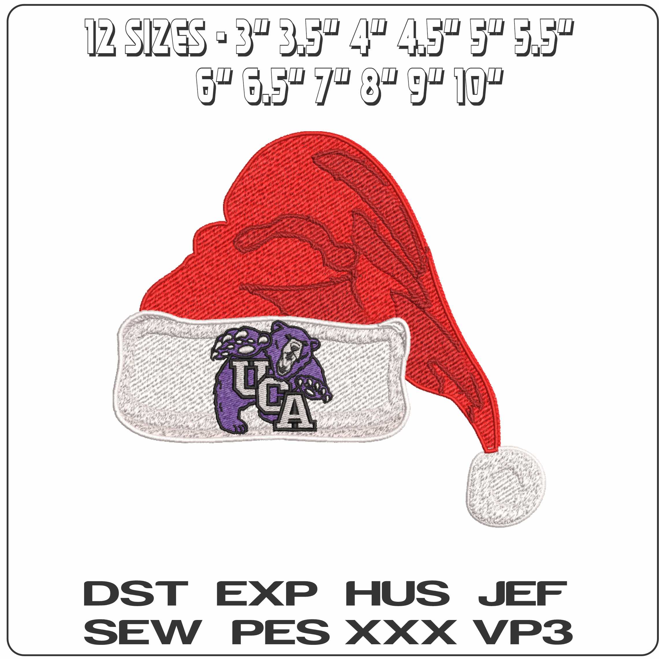 Santa Hat Central Arkansas Bears 1993 to 2009 - Elegant embroidery design file-instant download — view 2