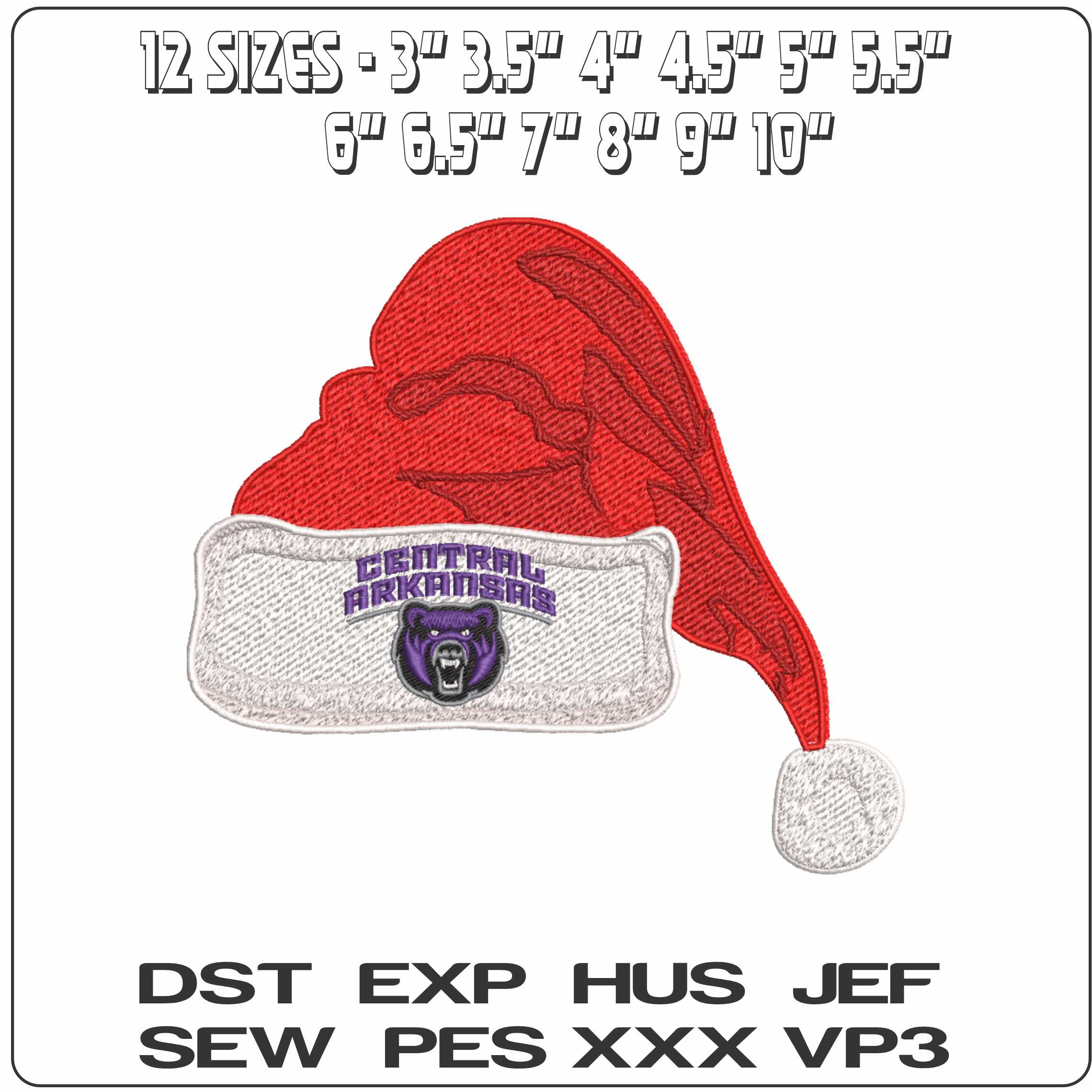 Santa Hat Central Arkansas Bears 2017 - Elegant embroidery design file-instant download — view 2