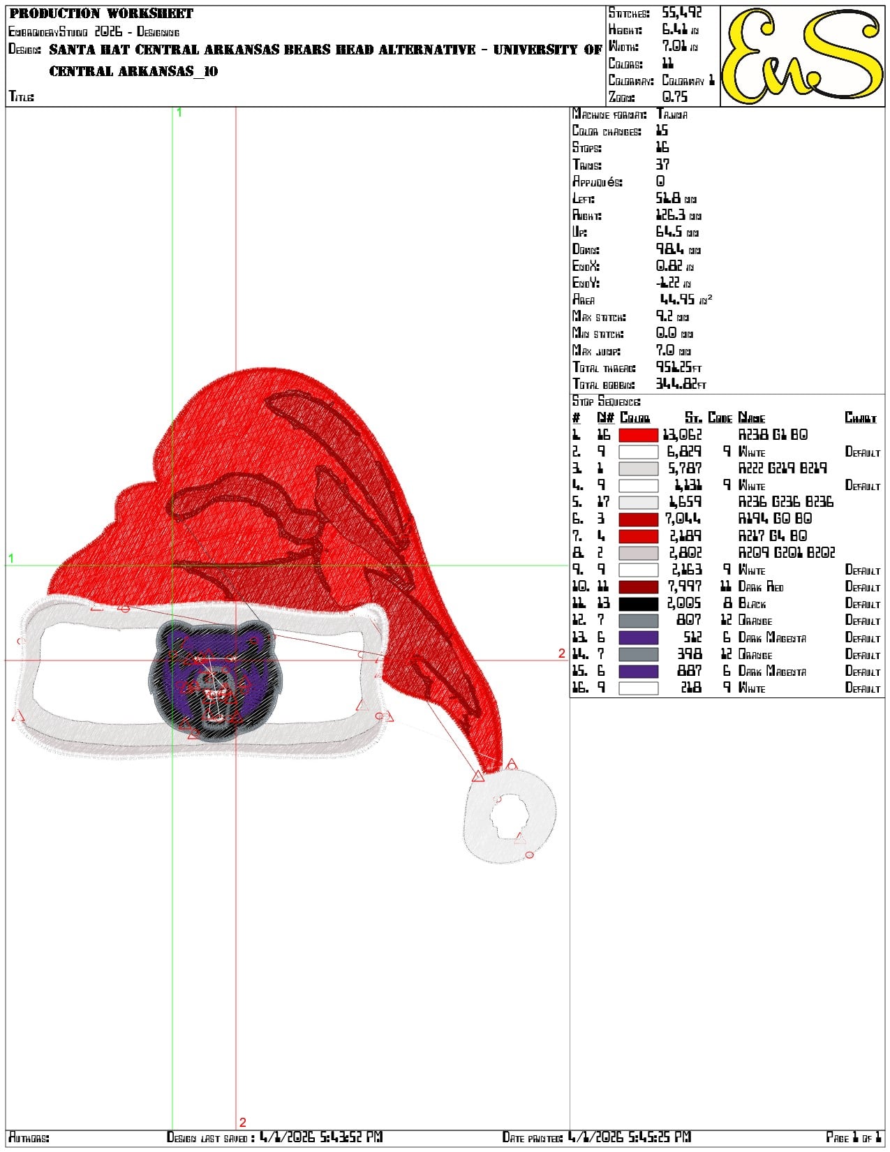 Santa Hat Central Arkansas Bears Head Alternative - Elegant embroidery design file-instant download — view 3