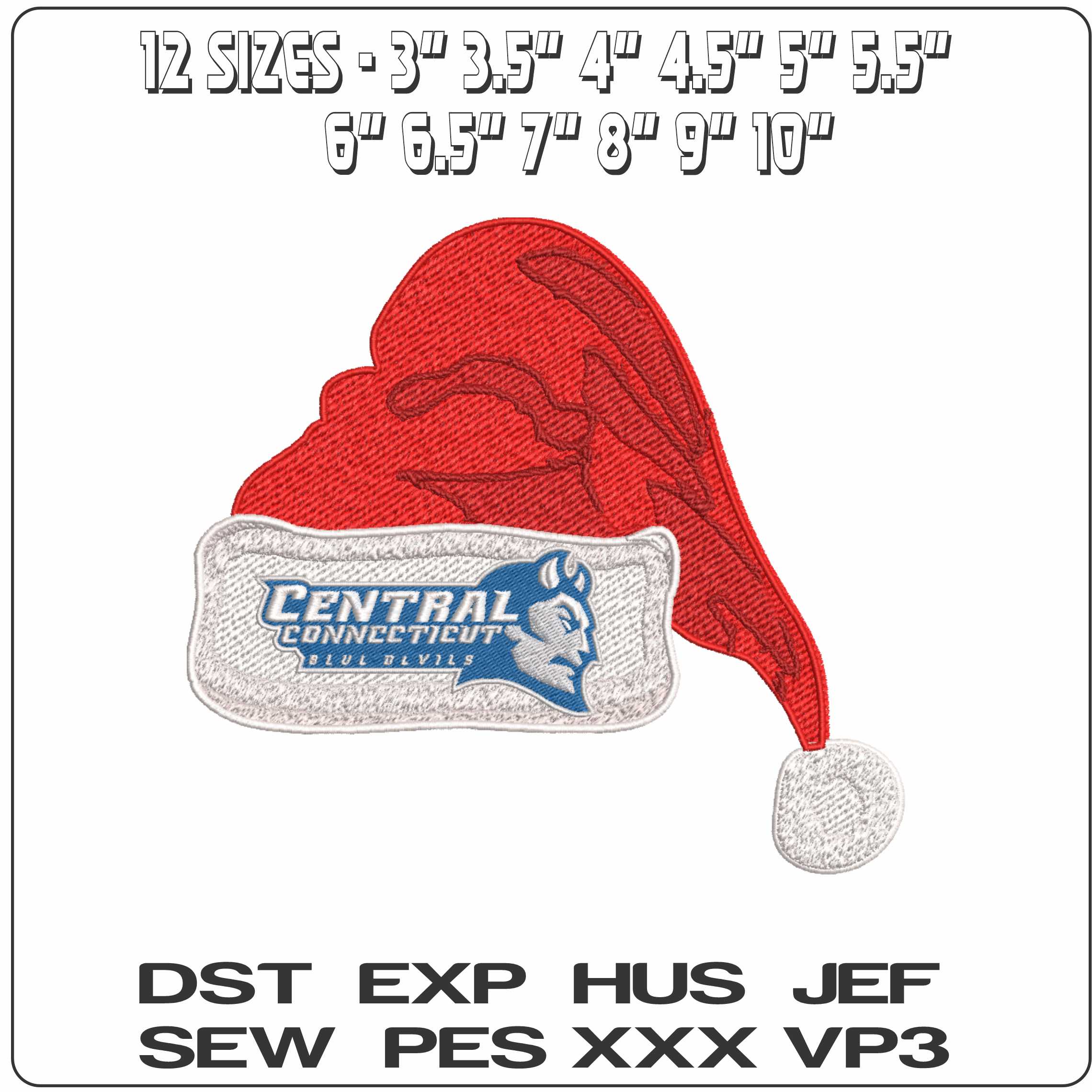 Santa Hat Central Connecticut Blue Devils 2011 - Elegant embroidery design file-instant download — view 2