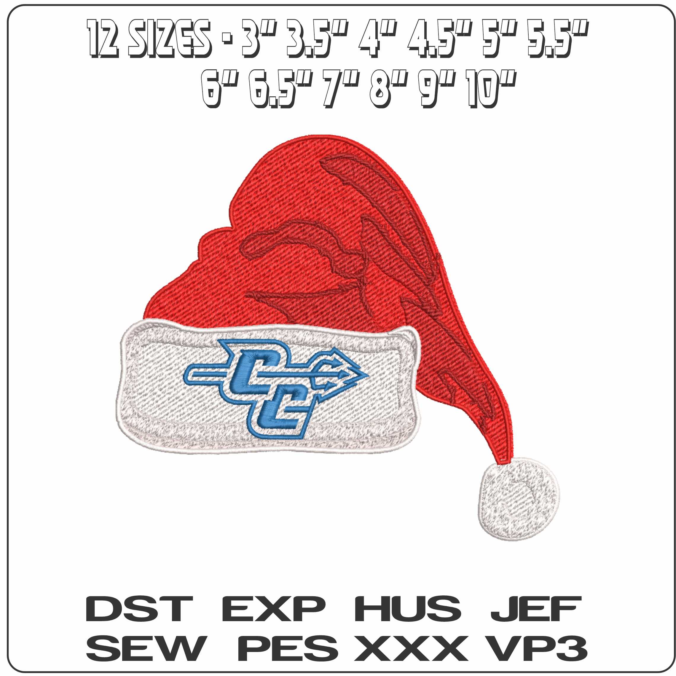 Santa Hat Central Connecticut Blue Devils helmet - Elegant embroidery design file-instant download — view 2
