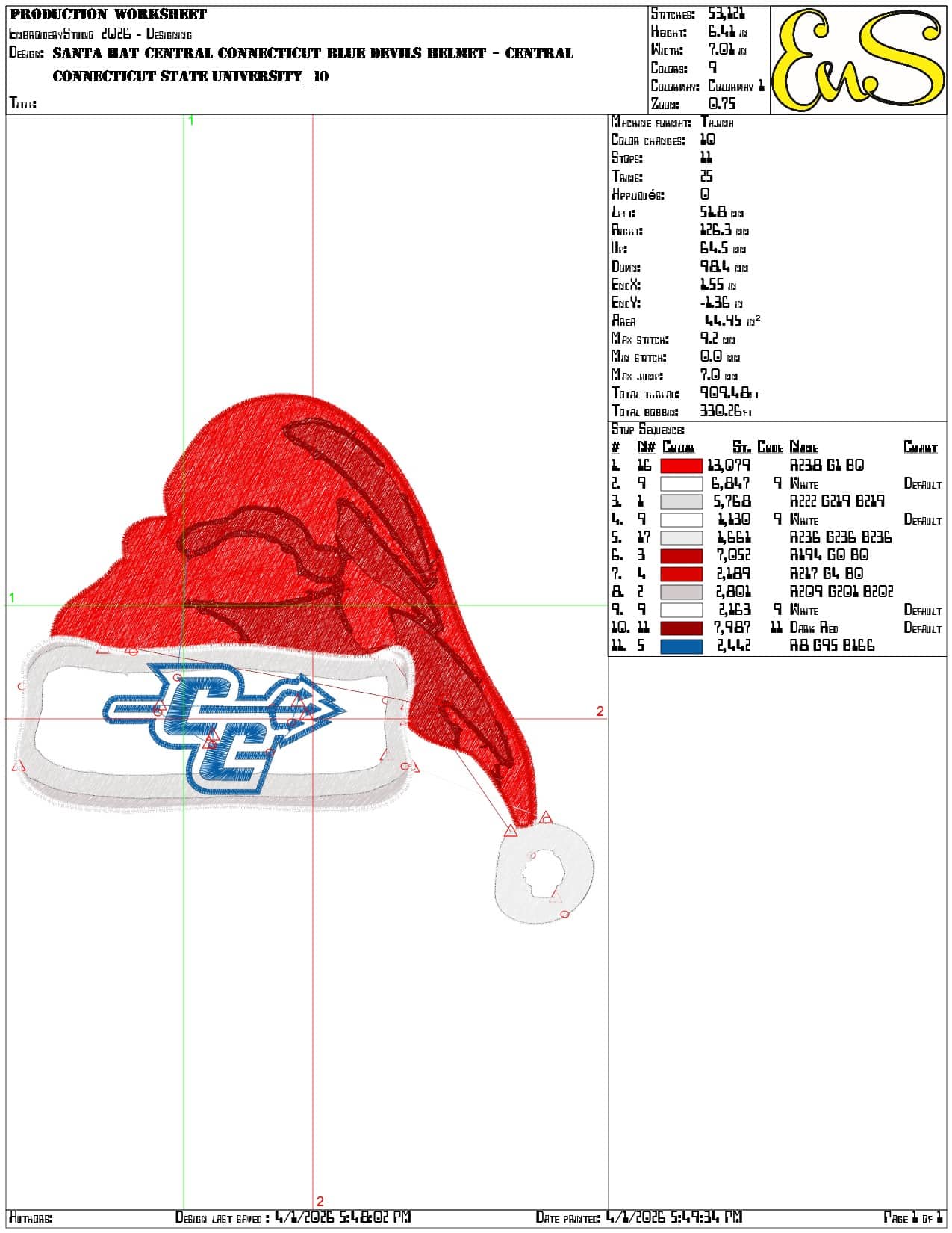 Santa Hat Central Connecticut Blue Devils helmet - Elegant embroidery design file-instant download — view 3