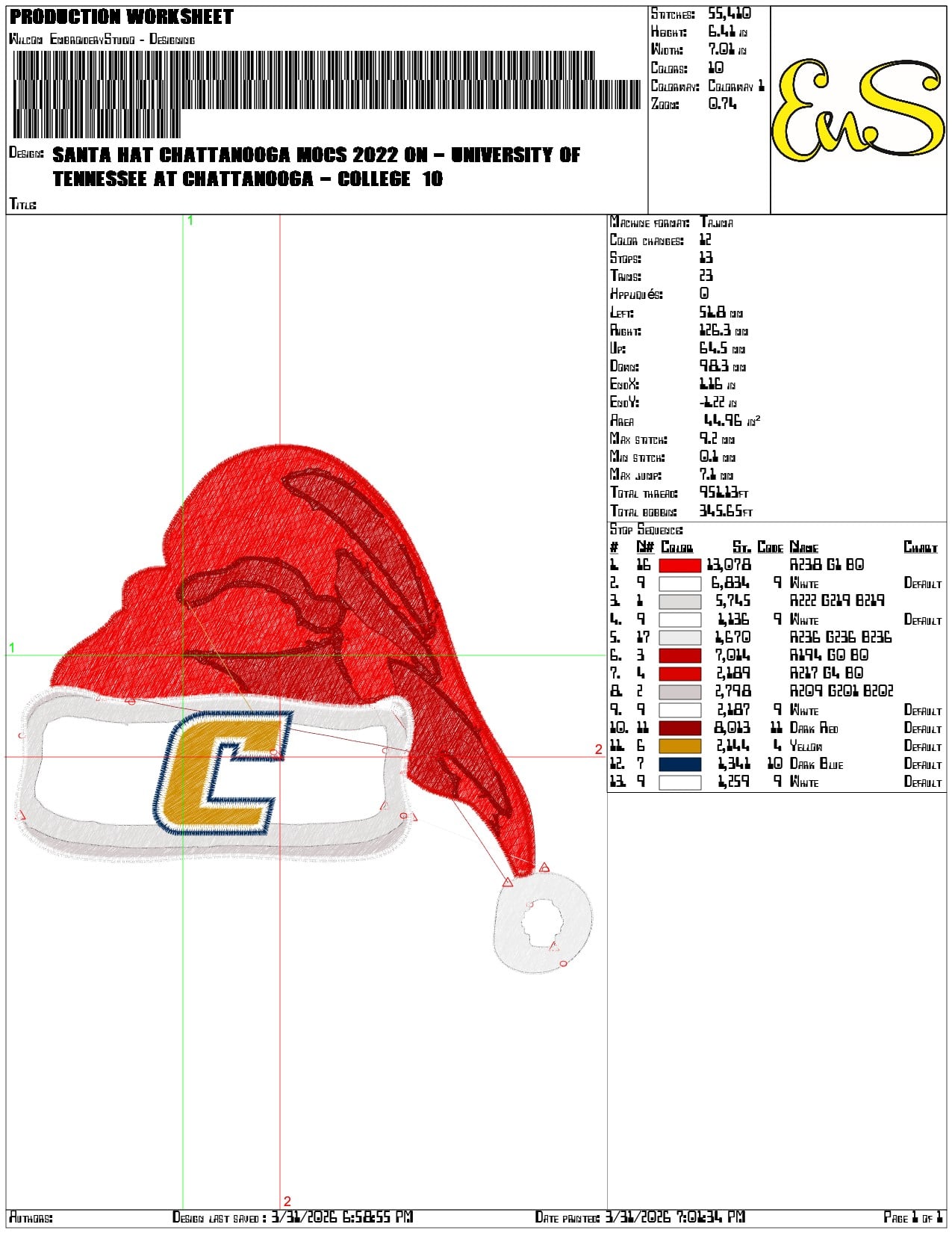 Santa Hat Chattanooga Mocs 2022  University - Elegant embroidery design file-instant download — view 3