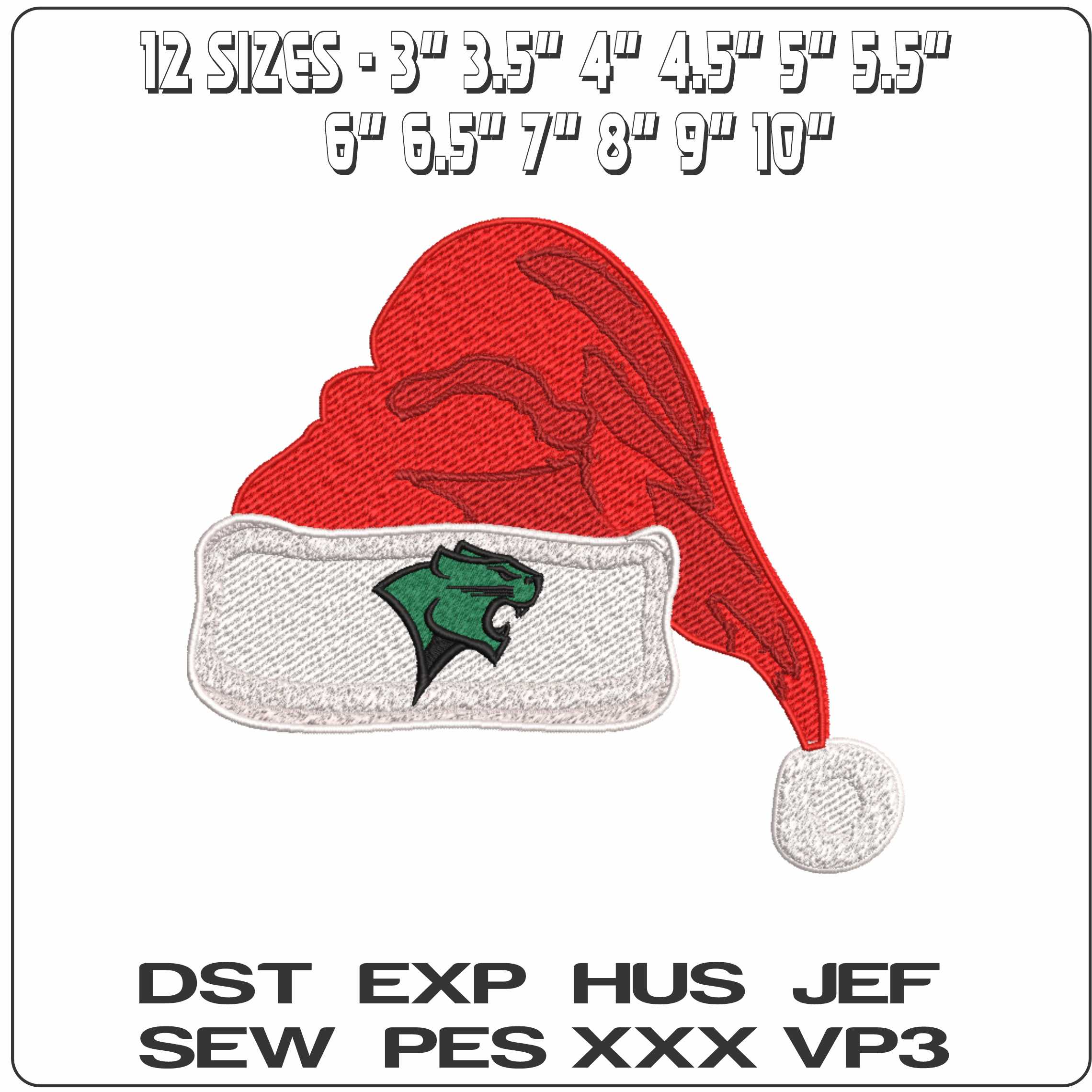 Santa Hat Chicago State Cougars 2009 - Elegant embroidery design file-instant download — view 2