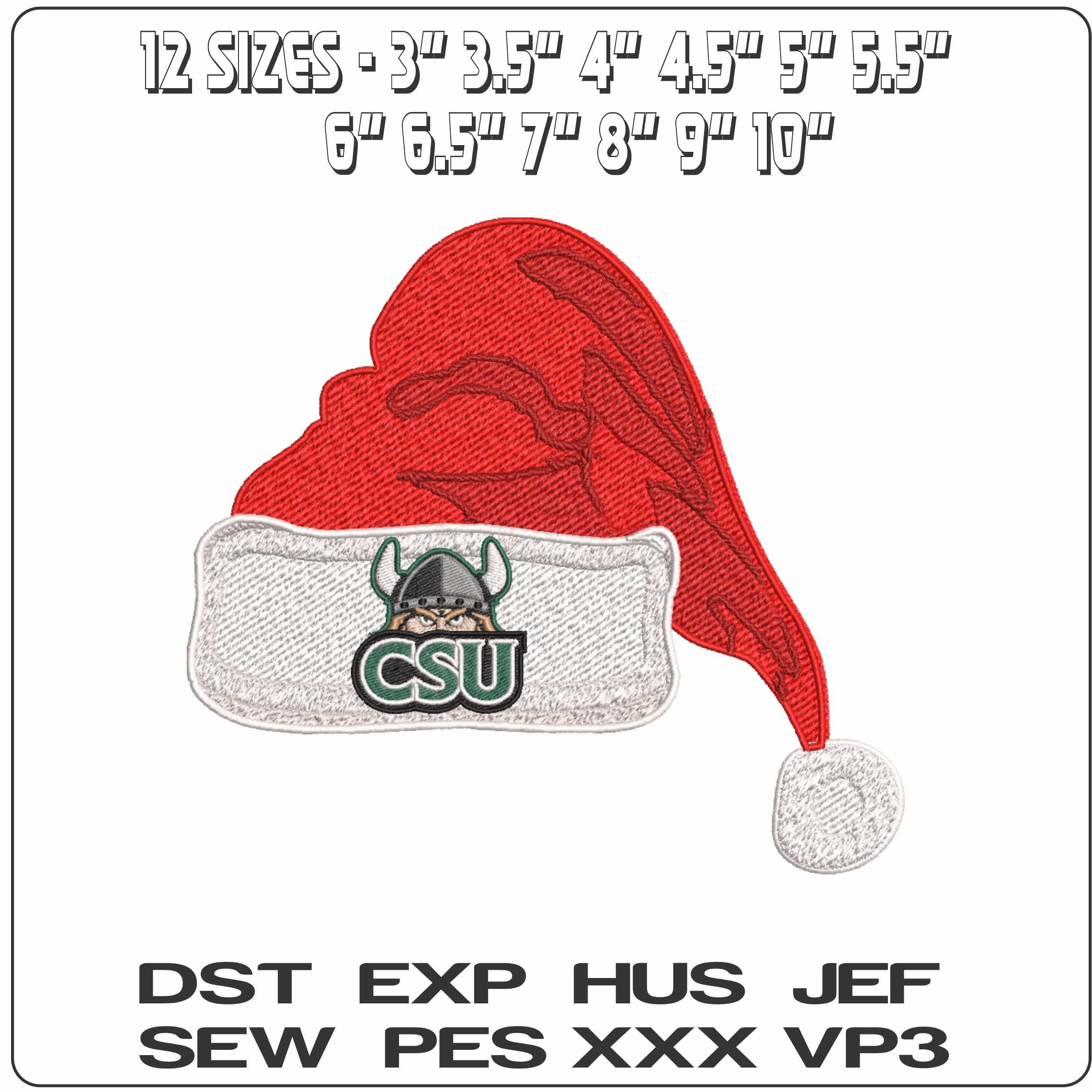 Santa Hat Cleveland State Vikings Alternative - Elegant embroidery design file-instant download — view 2