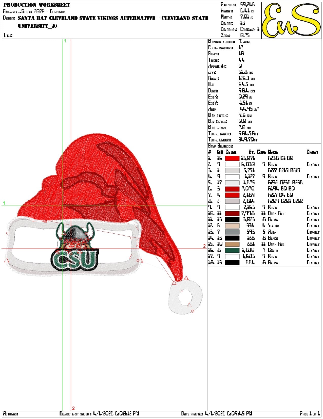 Santa Hat Cleveland State Vikings Alternative - Elegant embroidery design file-instant download — view 3