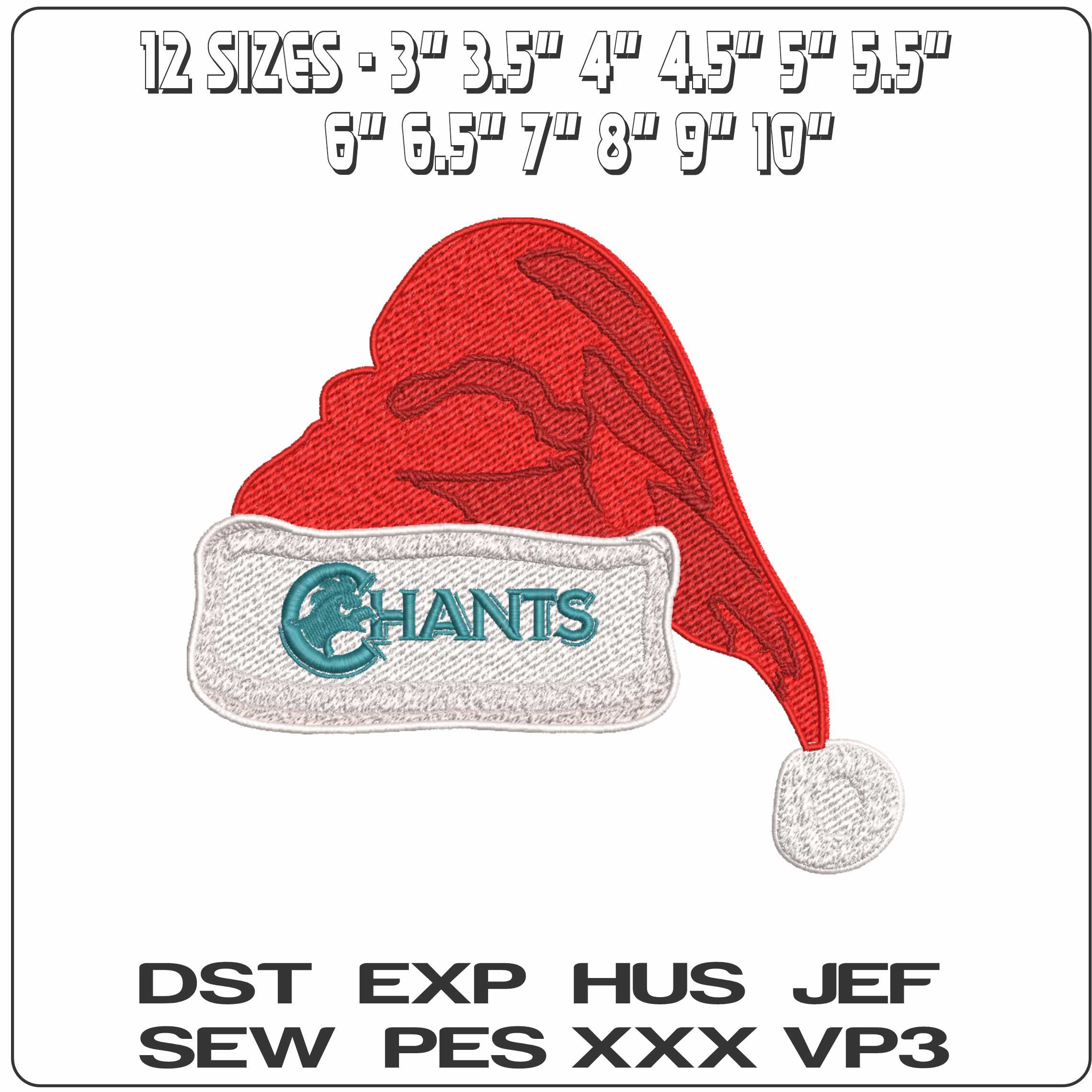 Santa Hat Coastal Carolina Chanticleers 1988 to 1995 Coastal - Elegant embroidery design file-instant download — view 2