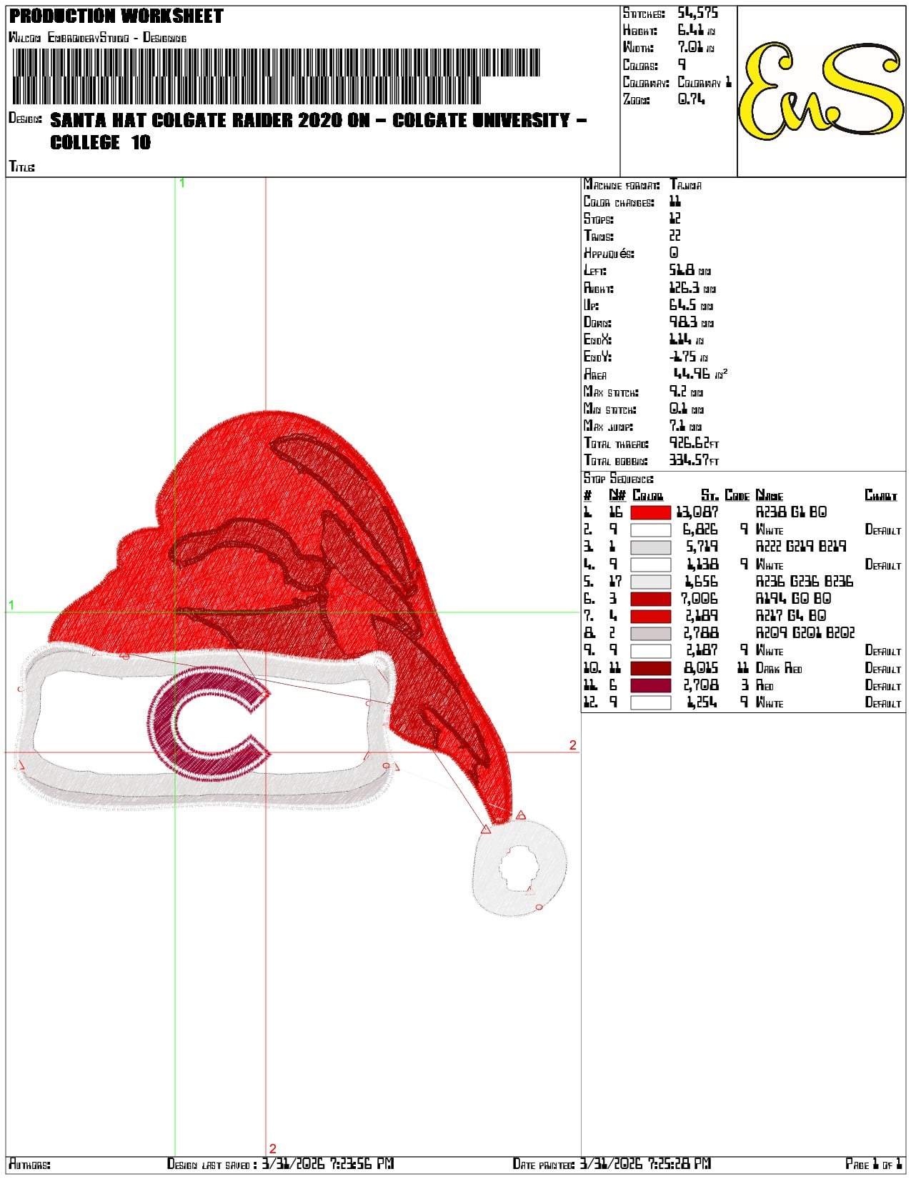 Santa Hat Colgate Raider 2020 on Colgate University - Elegant embroidery design file-instant download — view 3