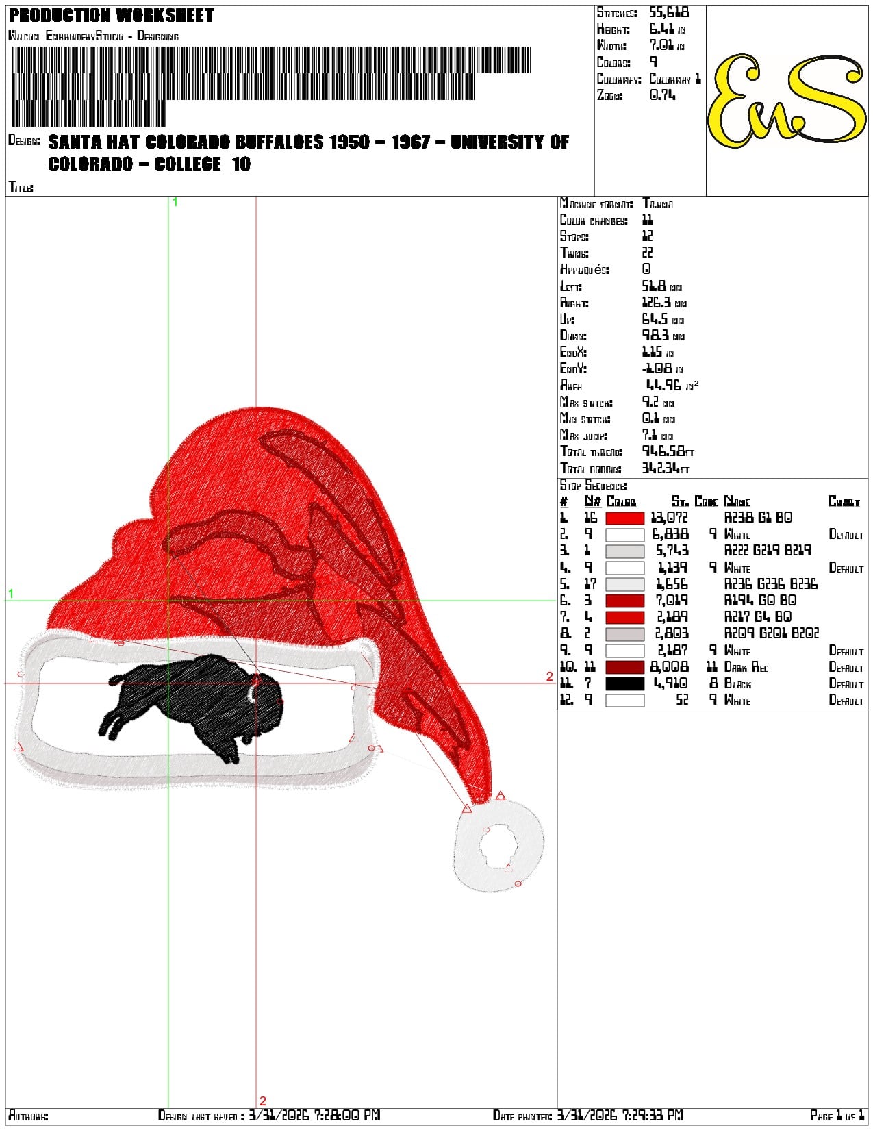 Santa Hat Colorado Buffaloes 1950 1967 - Elegant embroidery design file-instant download — view 3