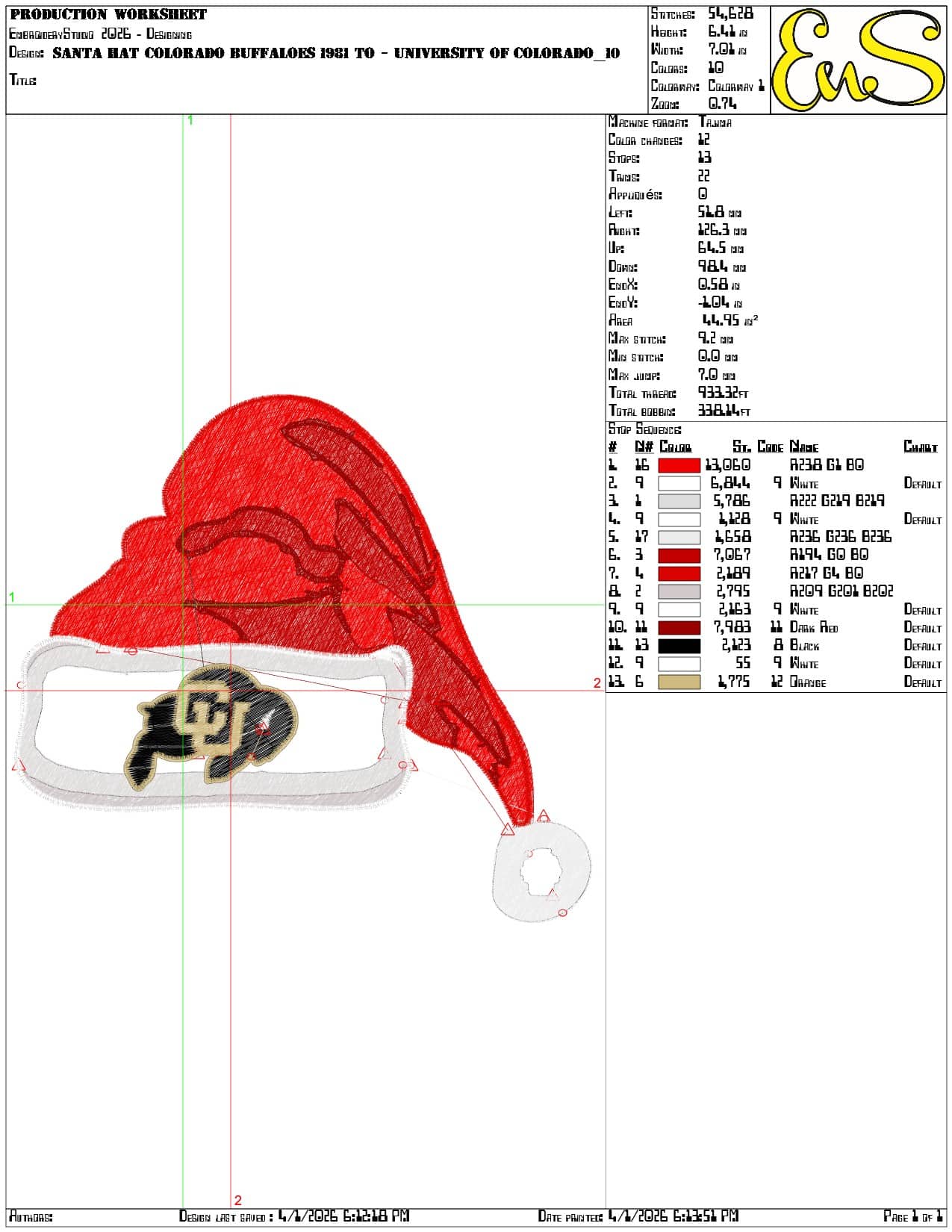 Santa Hat Colorado Buffaloes 1981 - Elegant embroidery design file-instant download — view 3
