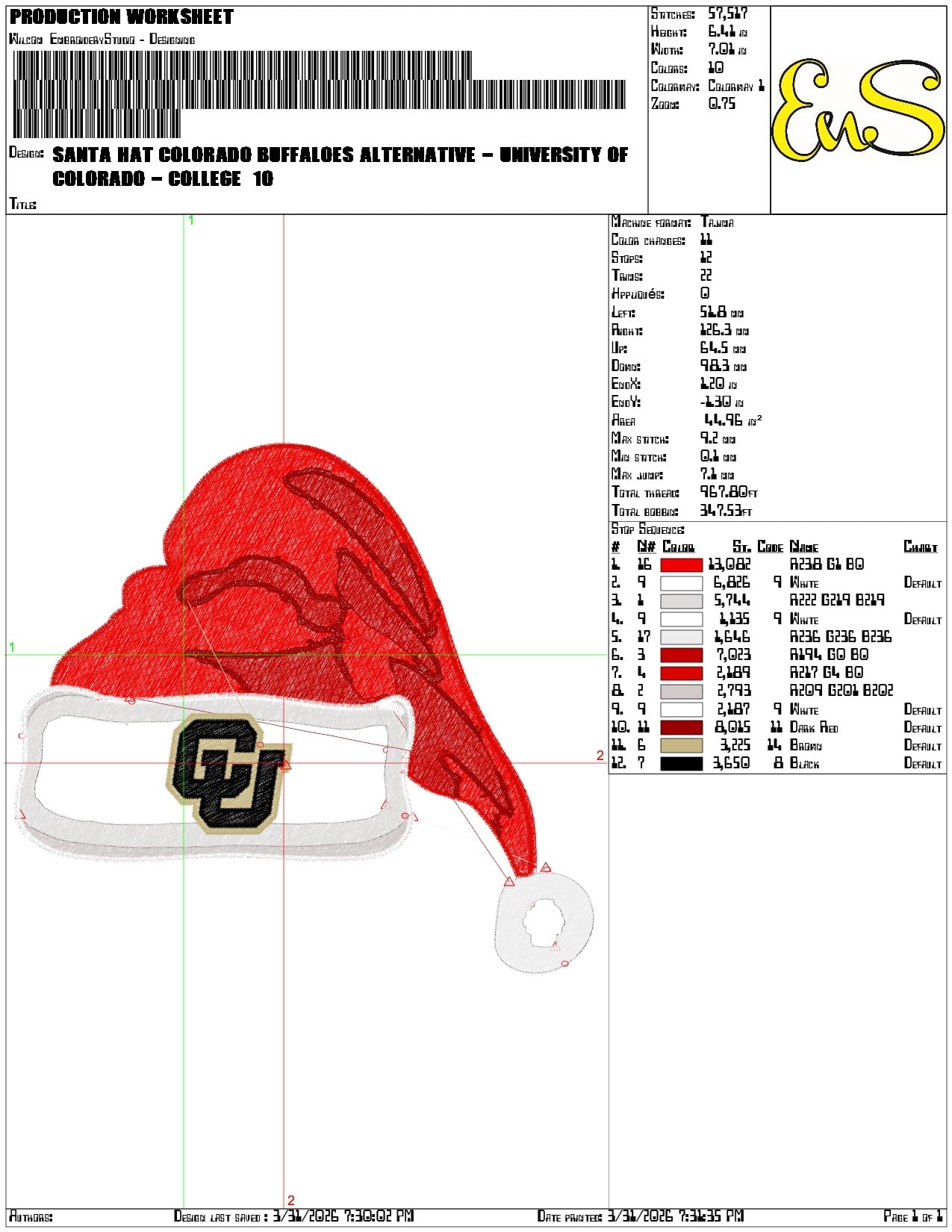 Santa Hat Colorado Buffaloes Alternative - Elegant embroidery design file-instant download — view 3