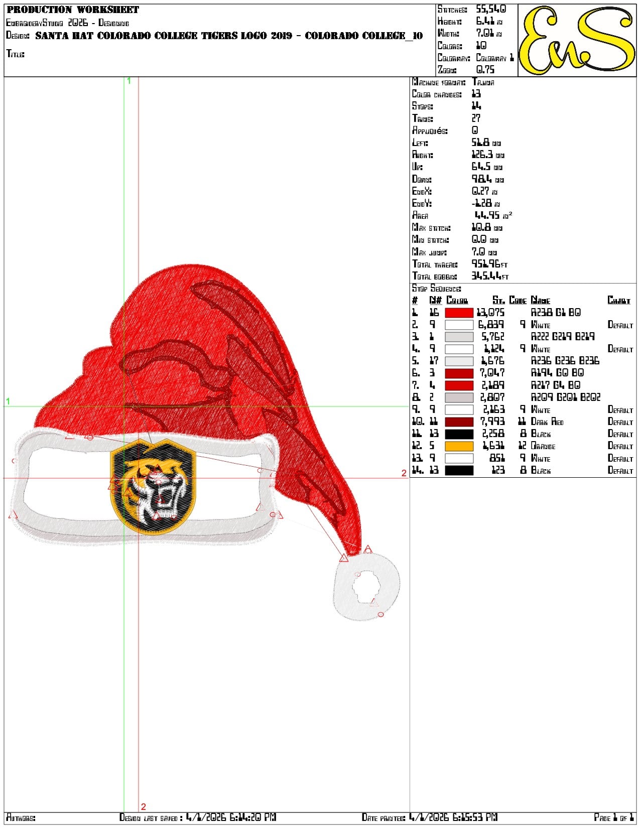 Santa Hat Colorado College Tigers Logo 2019 - Elegant embroidery design file-instant download — view 3