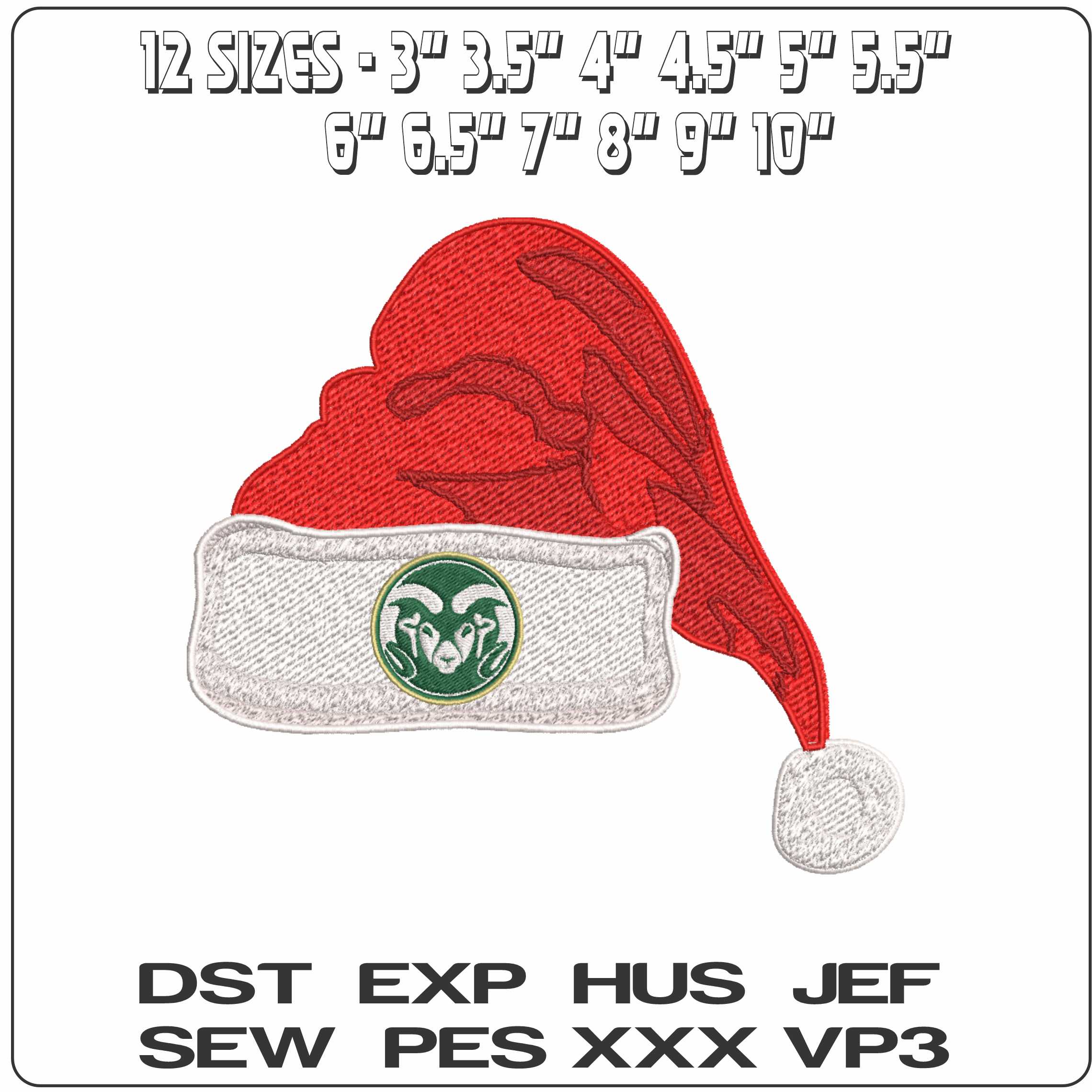 Santa Hat Colorado State Rams 182 - Elegant embroidery design file-instant download — view 2