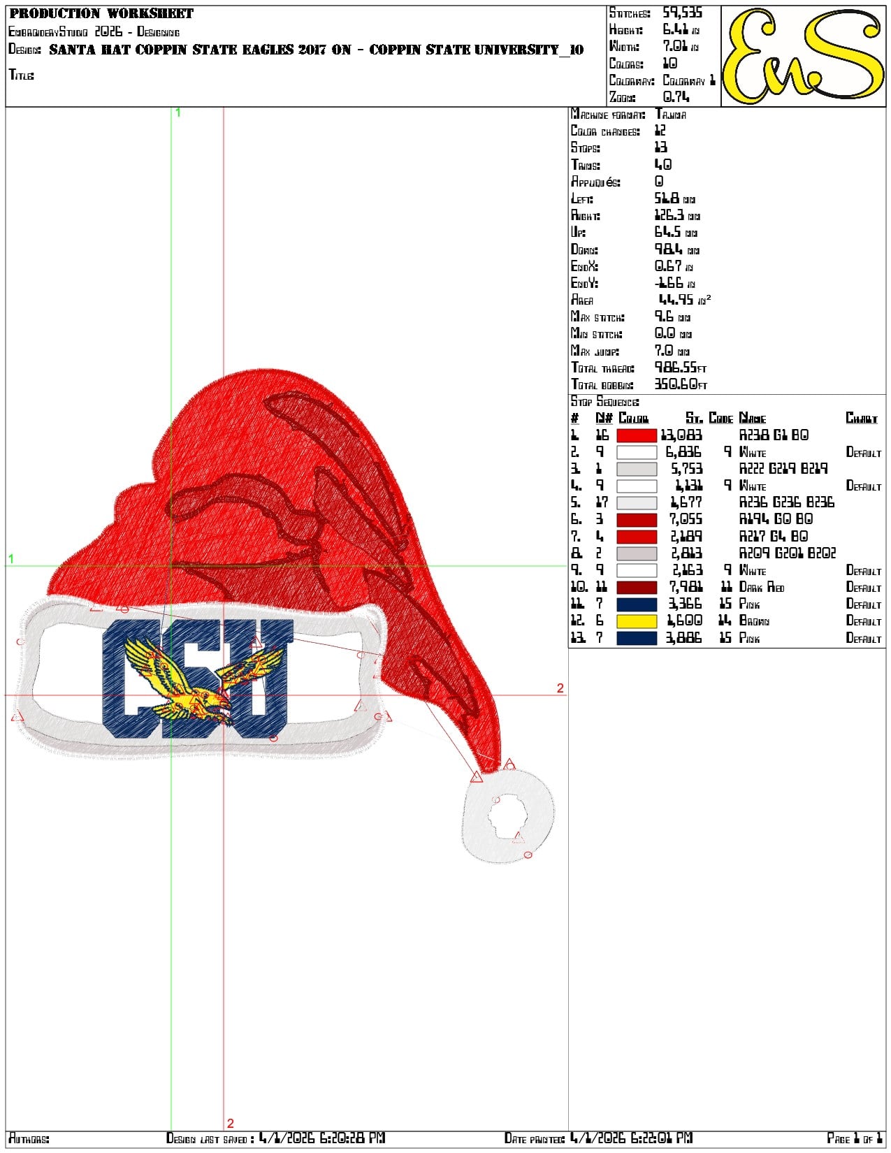 Santa Hat Coppin State Eagles 2017 - Elegant embroidery design file-instant download — view 3
