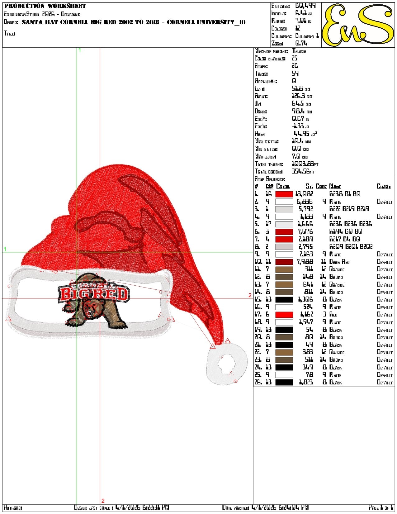 Santa Hat Cornell Big Red 2002 to 2018 - Elegant embroidery design file-instant download — view 3