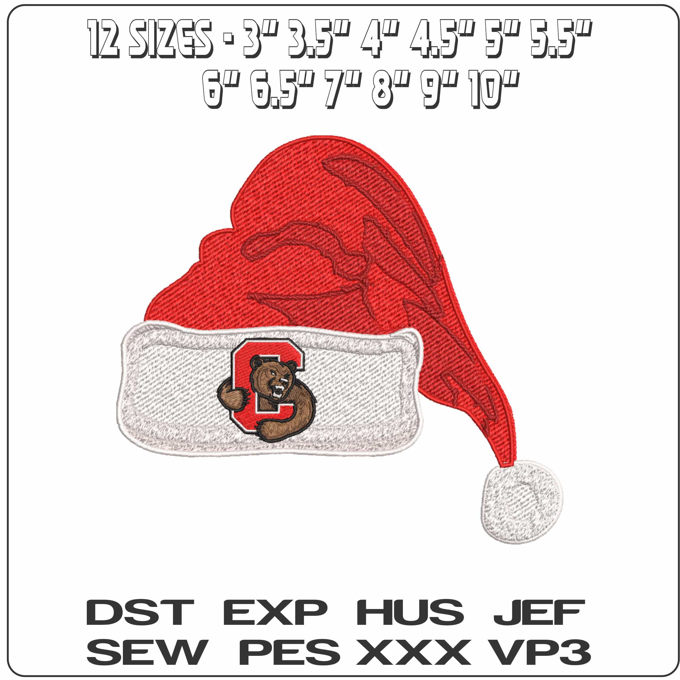 Santa Hat Cornell Big Red 2018 on Cornell University - Elegant embroidery design file-instant download — view 2